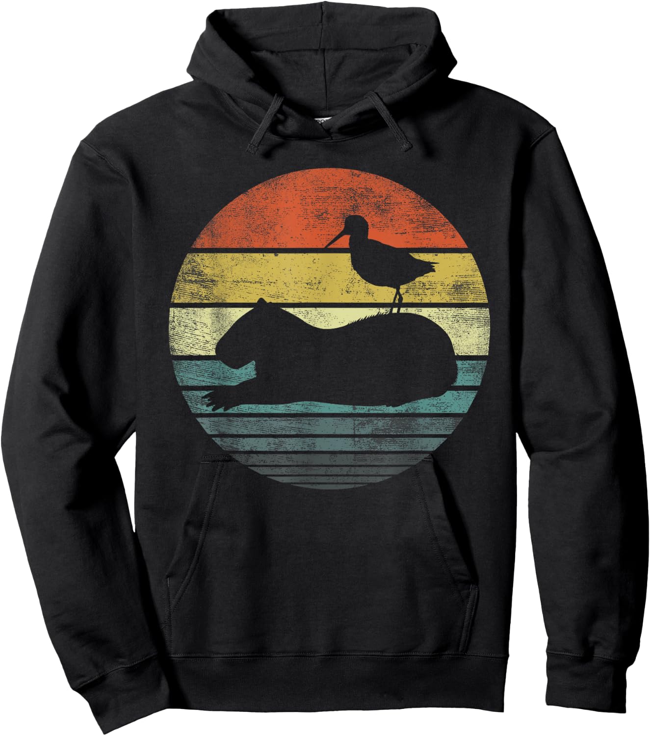 Bird and Capybara Lover Gifts Vintage Zoo Animal Silhouette Hoodie - Hoodie | Black