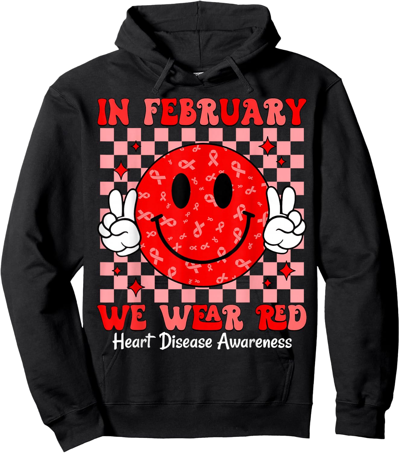 Groovy In February We Wear Red For Heart Disease Awareness Hoodie - Hoodie | Black