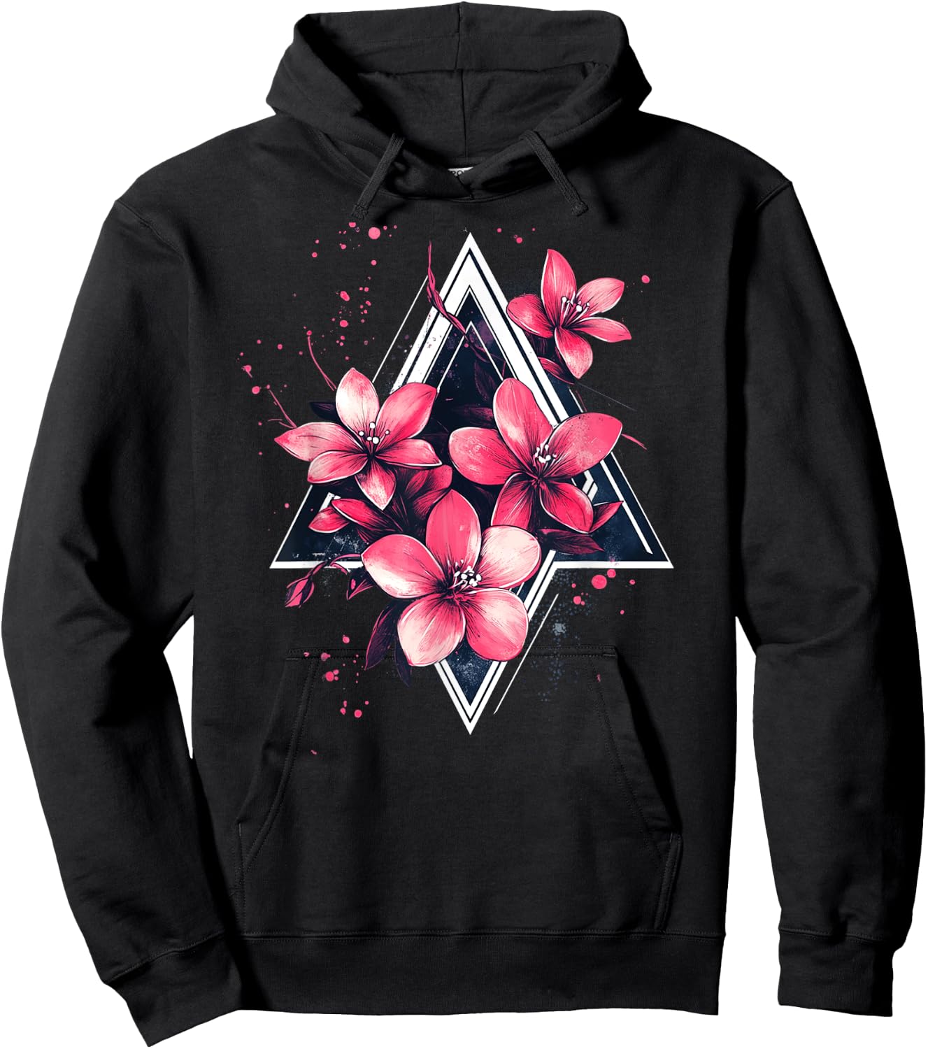 Flowers On Geometric Triangle Shapes Flower Hoodie - Hoodie | Black