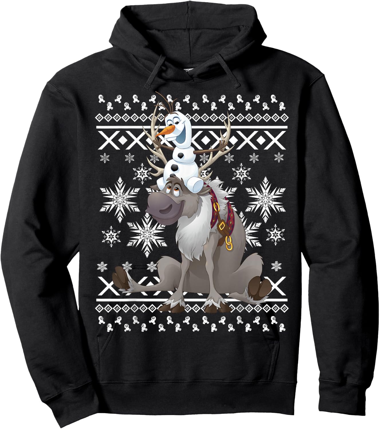 Disney Frozen Olaf Sven Riding Antlers Ugly Sweater Hoodie - Hoodie | Black