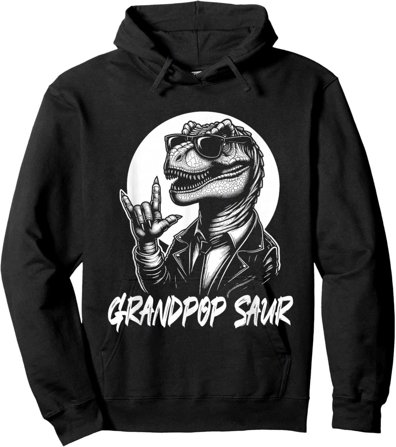 Grandpop Saur Rockstar T-Rex in Sunglasses Vintage Hoodie - Hoodie | Black