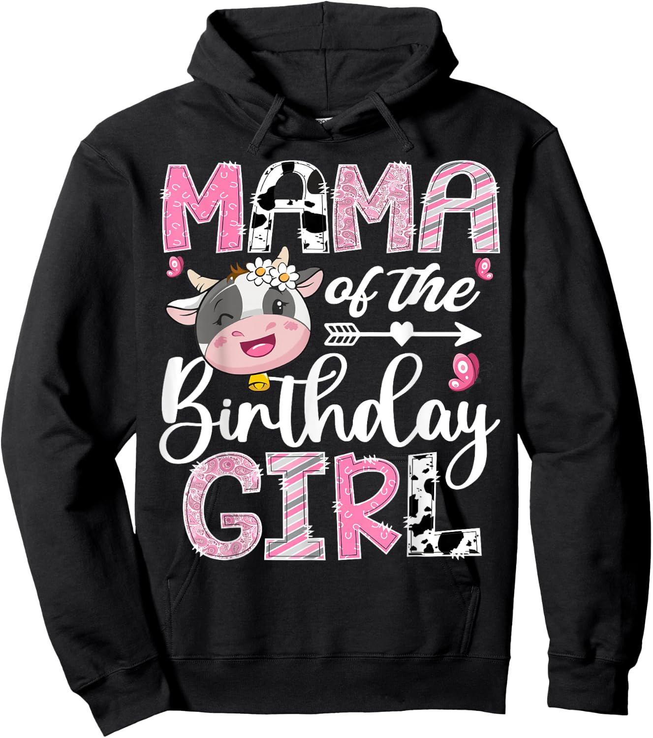 Mama Of The Birthday Girl Pink Farm Cow 1St Birthday Hoodie - Hoodie | Black