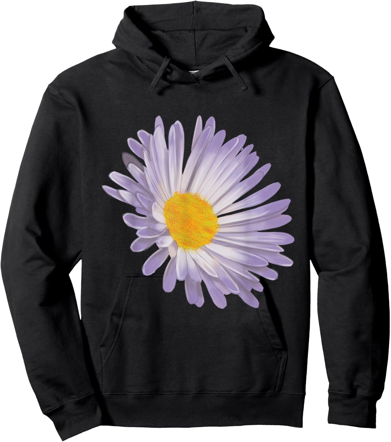 Purple Aster Flower, Handpainted Style Graphic Daisy Hoodie - Hoodie | Black