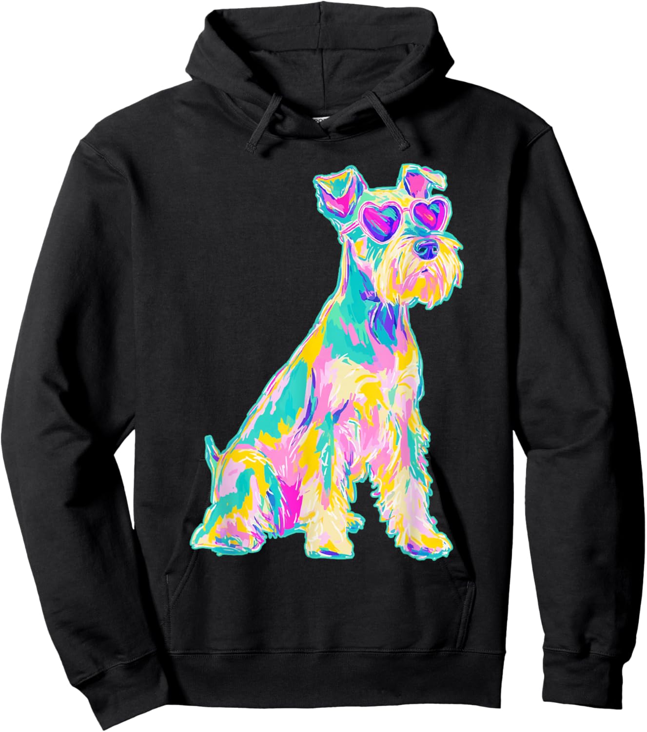 Cute Schnauzer with Heart Sunglasses Coastal Summer Vibes Hoodie - Hoodie | Black