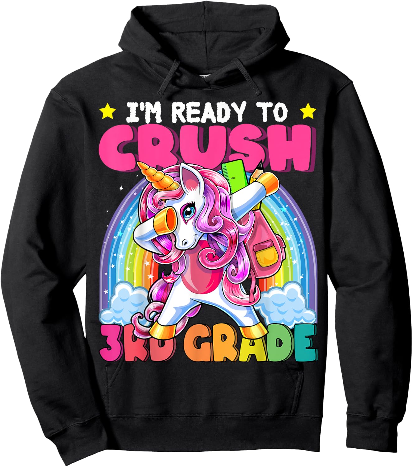 Crush 3rd Grade Dabbing Unicorn Back to School Girls Gift Hoodie - Hoodie | Black