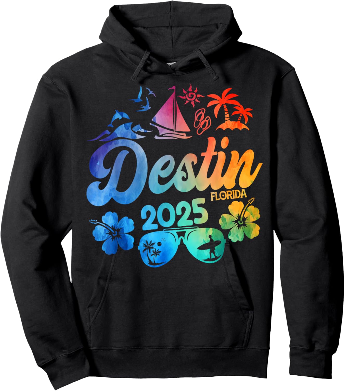 Destin Florida 2025 Tie Dye Vacation Souvenir Matching Group Hoodie - Hoodie | Black