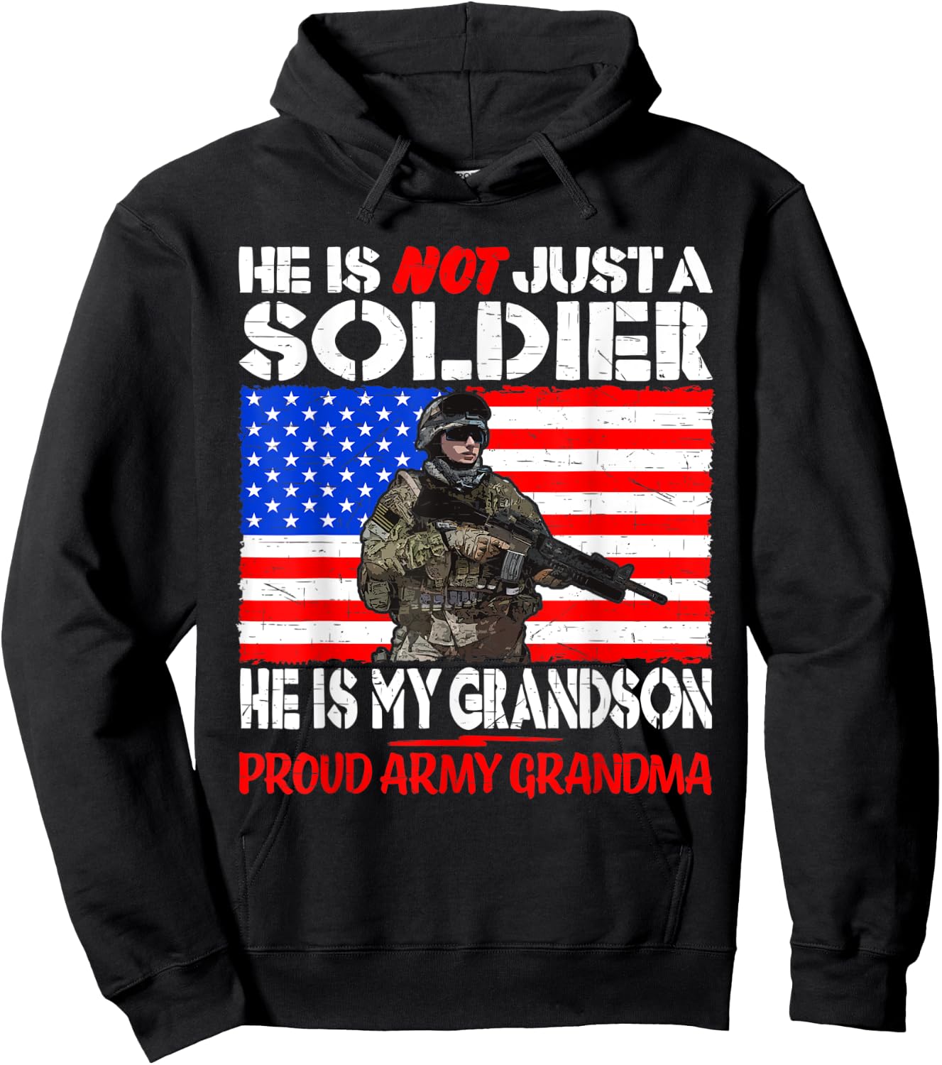 My Grandson Is A Soldier Proud Army Grandma Military Family Hoodie - Hoodie | Black