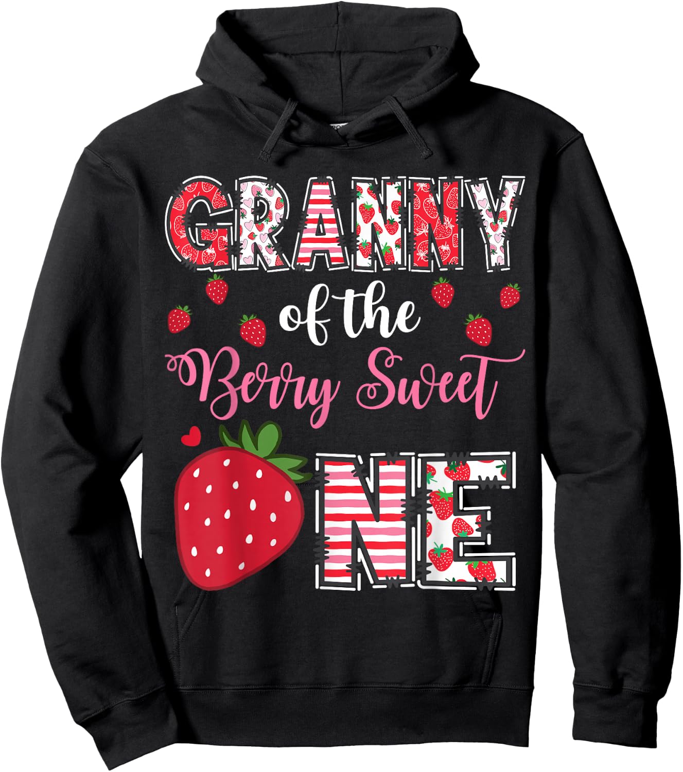 Granny Of The Berry Sweet One Strawberry Birthday Girl Hoodie - Hoodie | Black