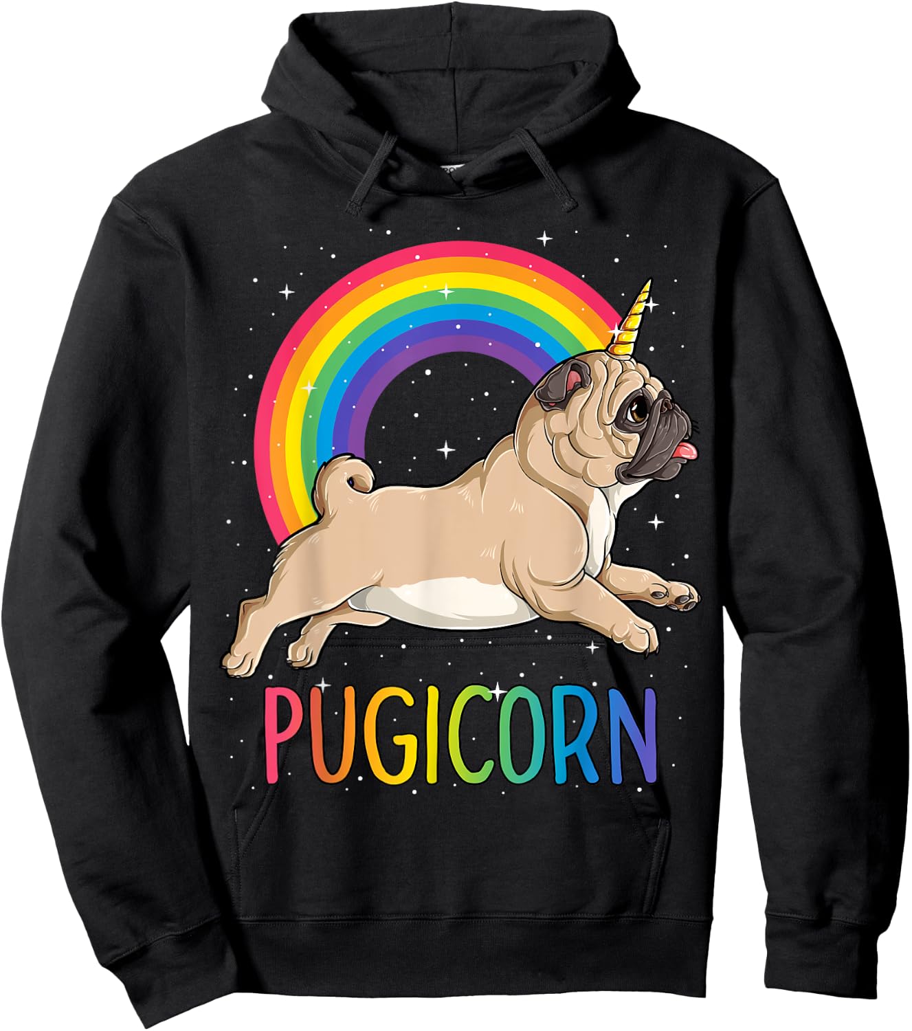 Pugicorn Pug Unicorn T shirt Girls Kids Space Galaxy Rainbow Hoodie - Hoodie | Black