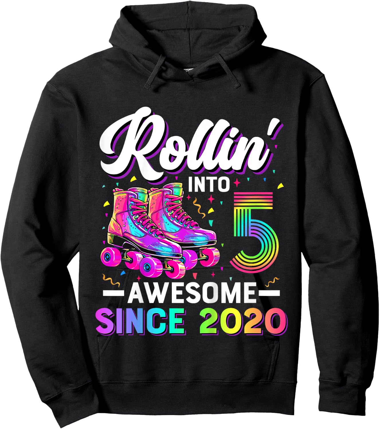 5th Birthday Shirt Girl Five 5 Year Old Roller Skate Skating Hoodie - Hoodie | Black