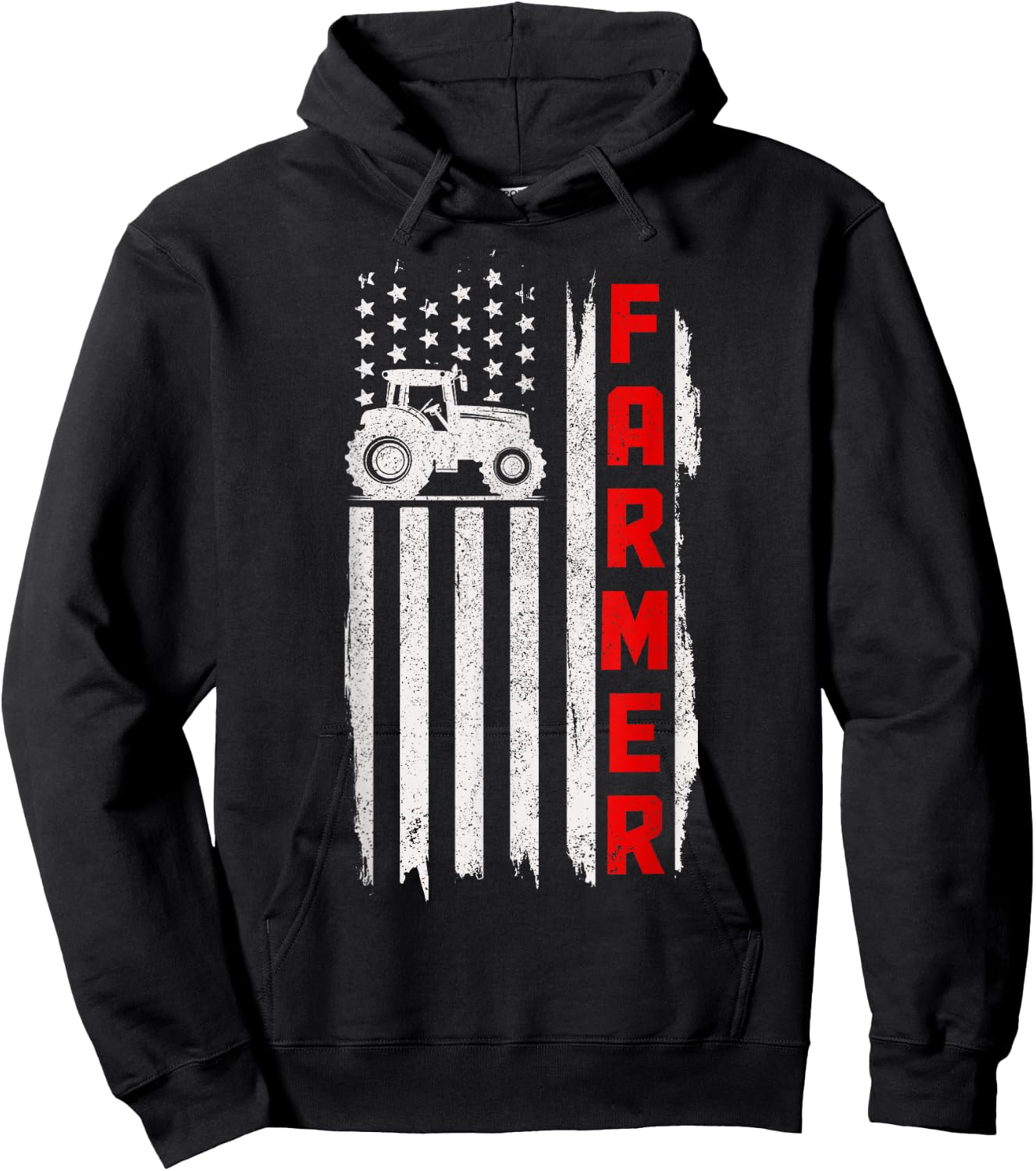 Patriotic Farmer Tractor American Flag Vintage Farm Farming Hoodie - Hoodie | Black