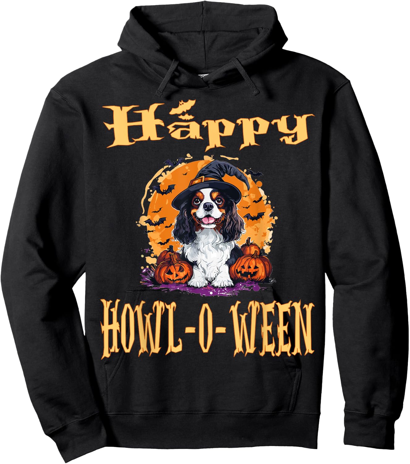 Cavalier King Charles Spaniel Dog Whitch Hat Halloween Hoodie - Hoodie | Black