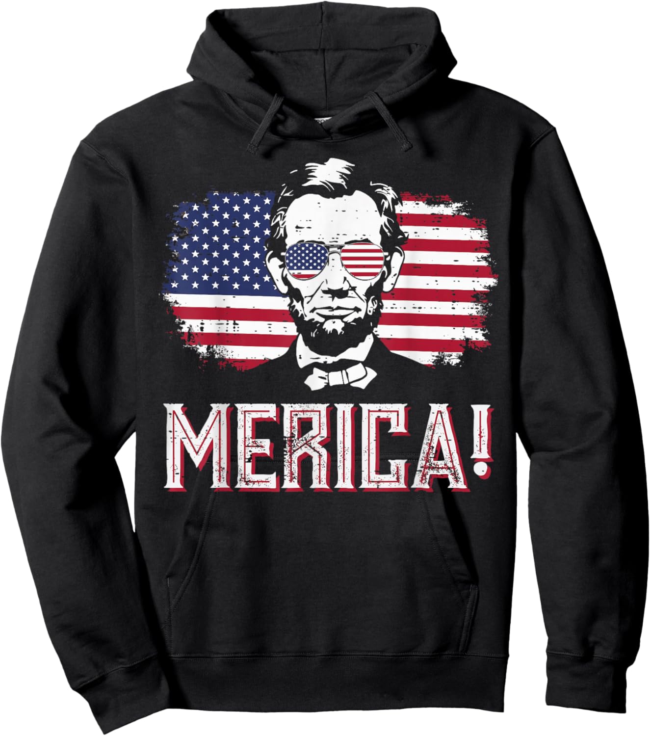 4th Of July Lincoln USA Flag Merica Patriotic Men Women Kids Hoodie - Hoodie | Black