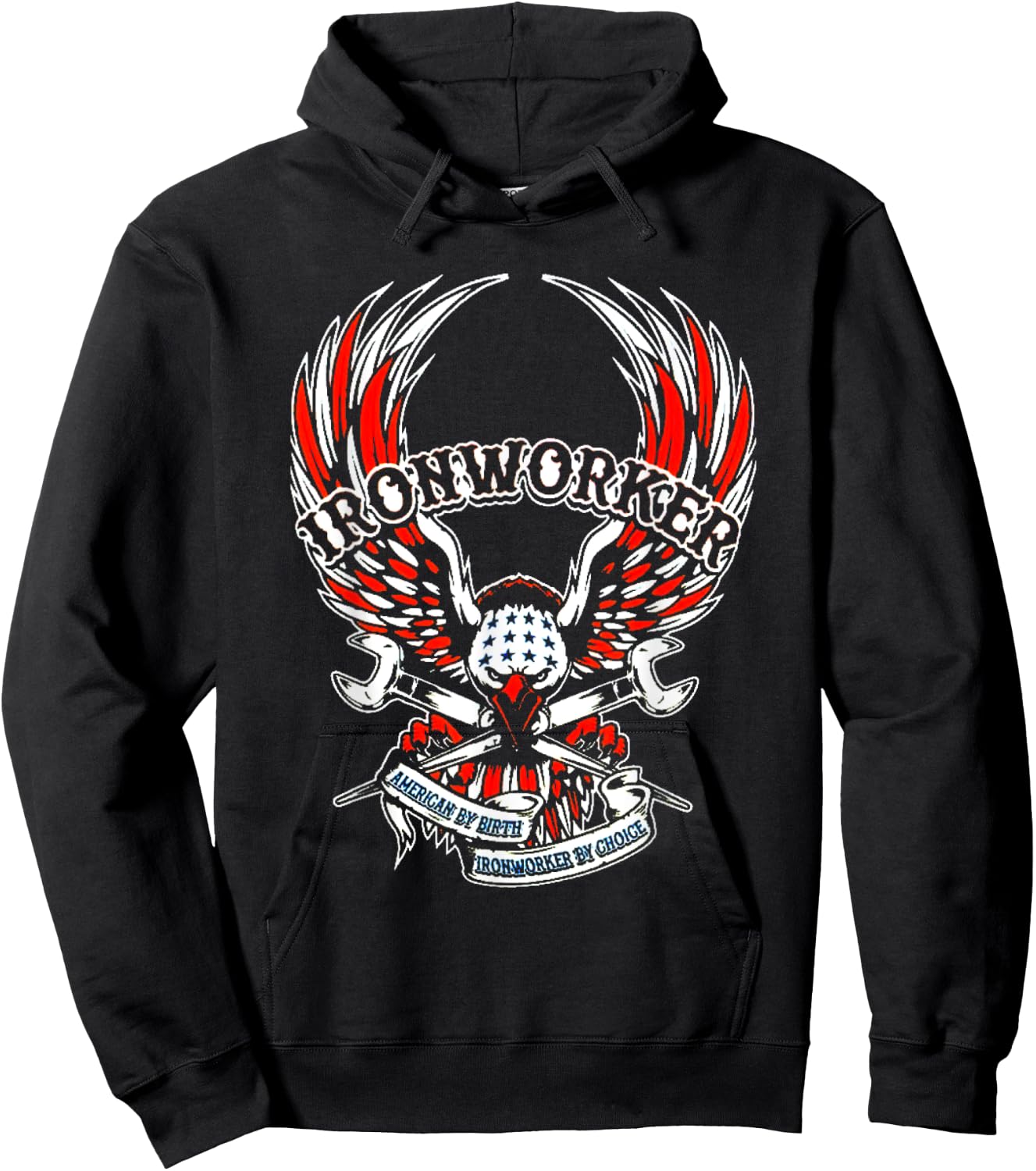 American By Birth Ironworker By Choice USA Flag Eagle Design Women Kids Men Hoodie - Hoodie | Black