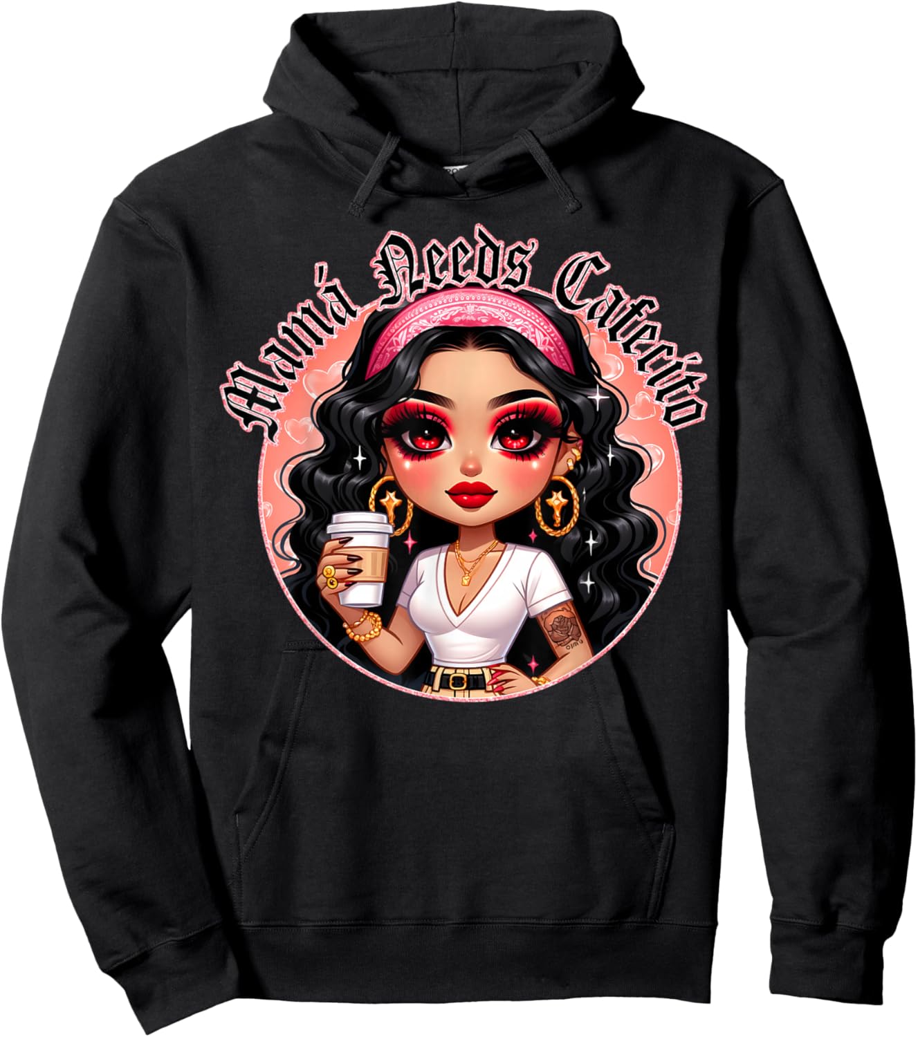 Mama Needs Cafecito Y Chisme Best Mom La Mama Mas Chingona Hoodie - Hoodie | Black