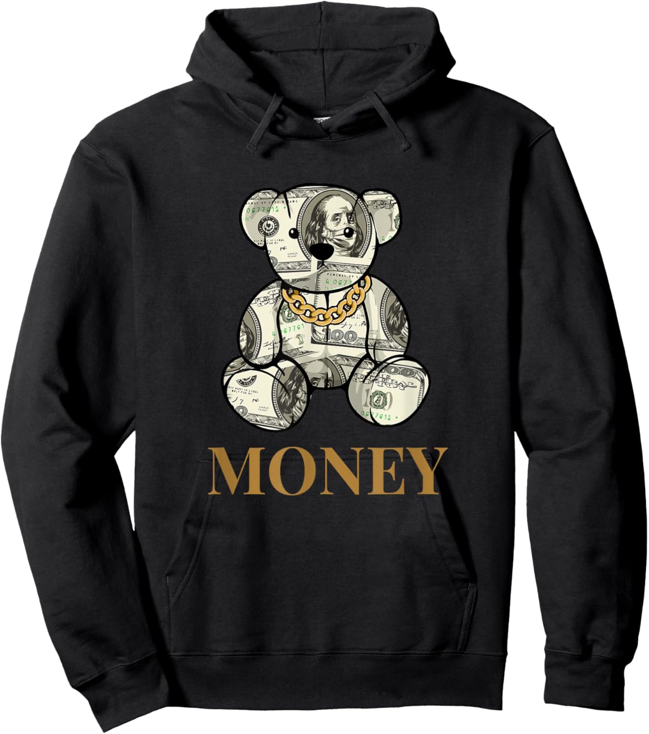 Cool Rich Teddy Bear with Money Illustration Graphic Designs Hoodie - Hoodie | Black