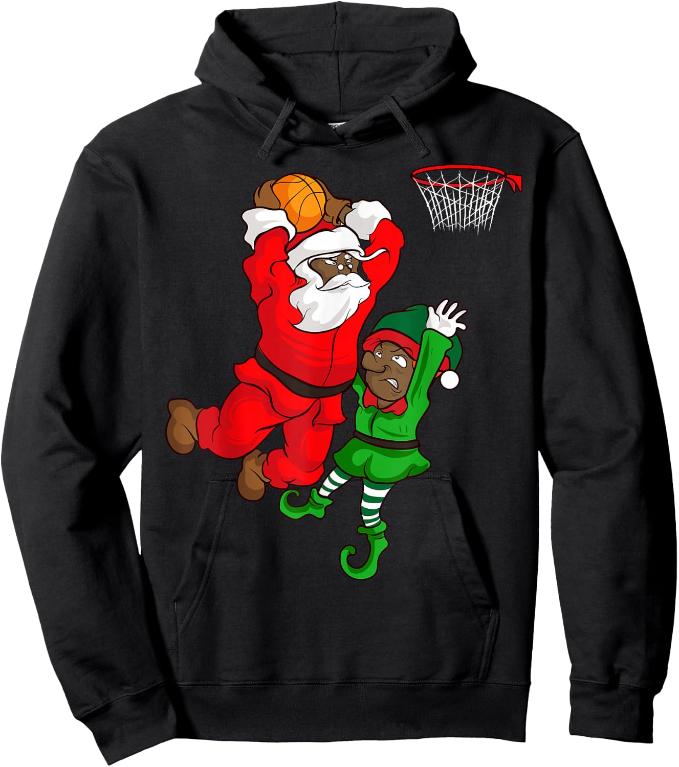 Basketball Black African American Santa Claus Dunk Elf Hoodie - Hoodie | Black