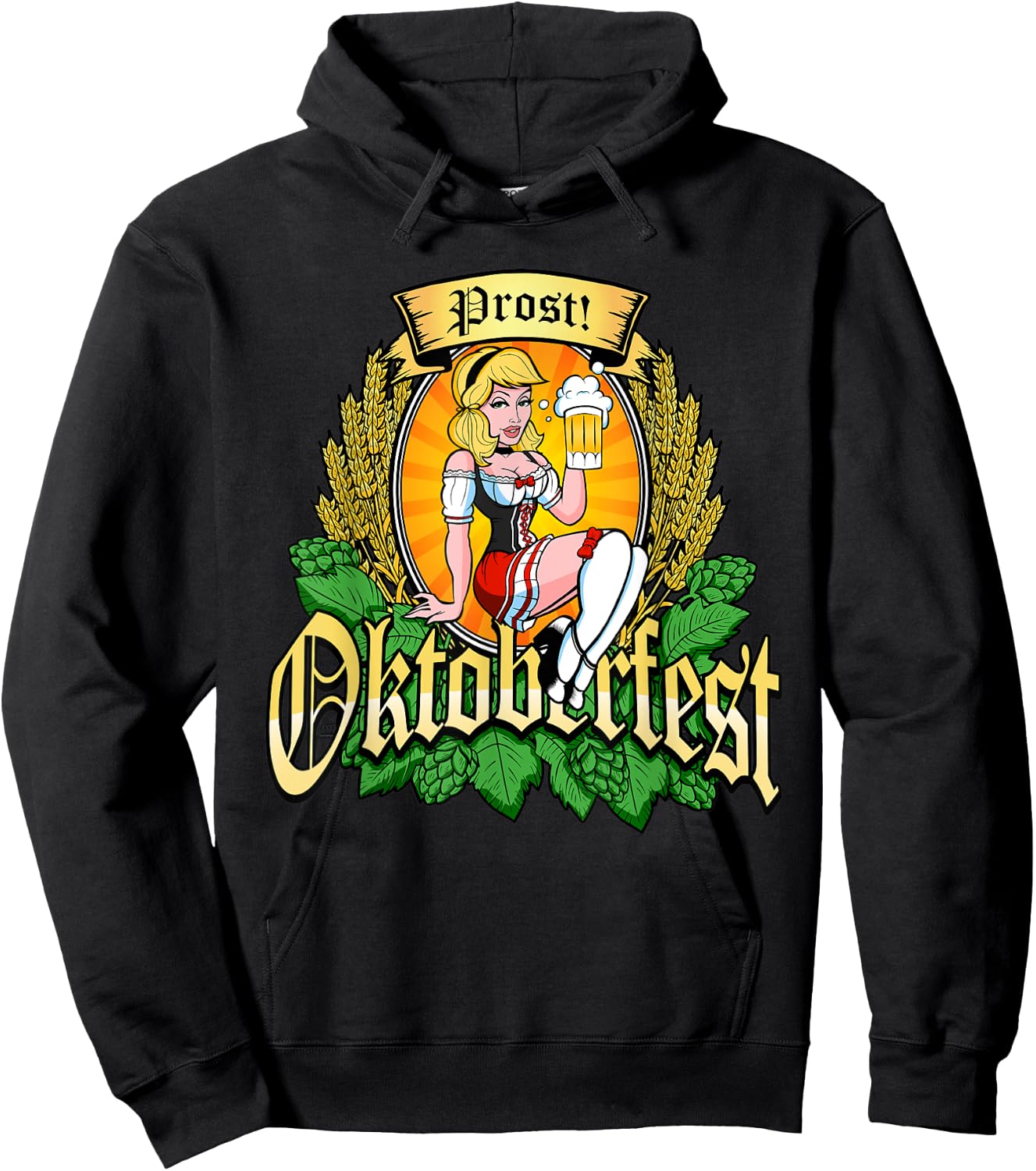 Oktoberfest Prost Sexy Pin Up Model Bavarian Beer Maid Hops Hoodie - Hoodie | Black