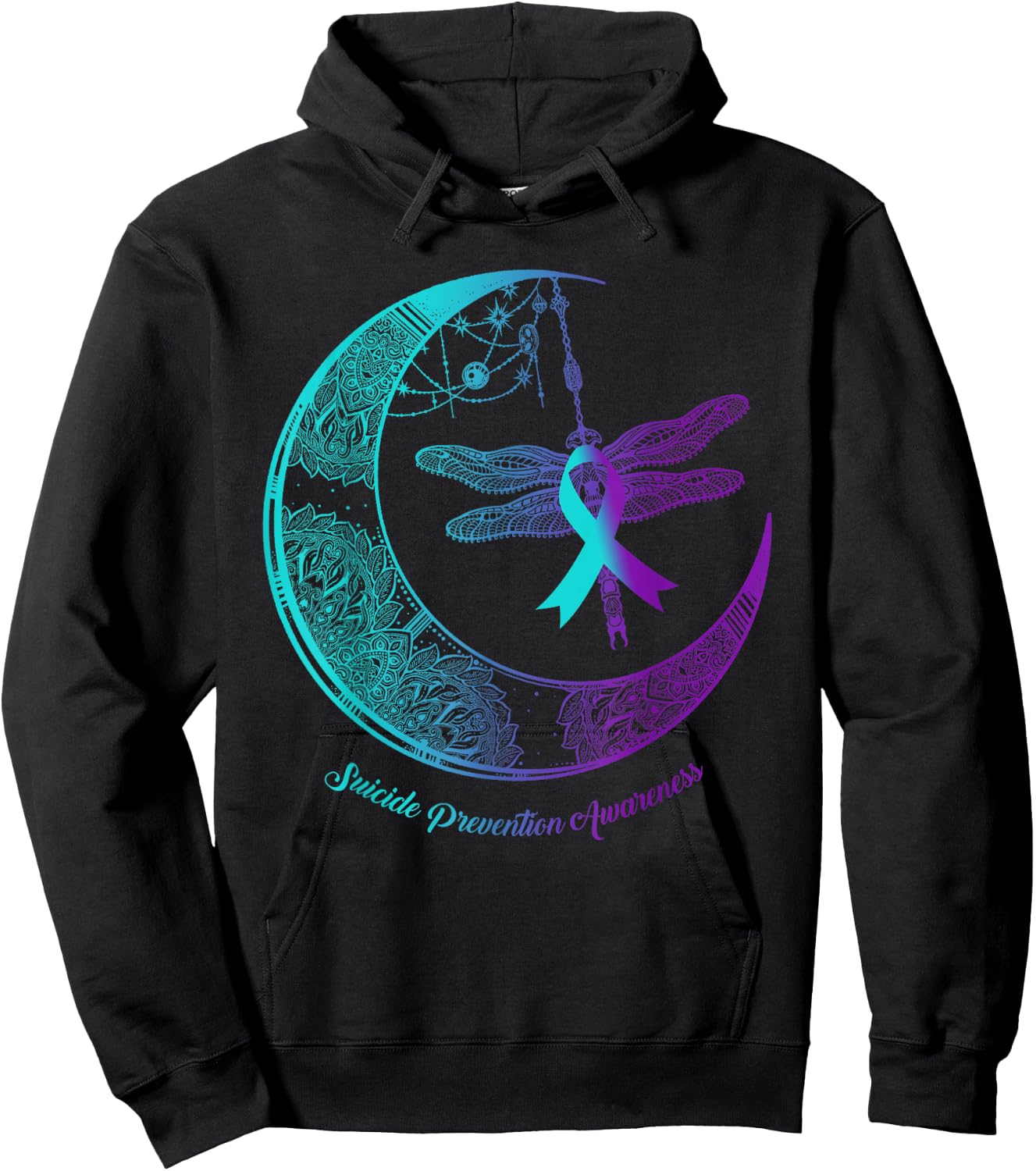 Henna Moon Dragonfly Suicide Prevention Awareness Hoodie - Hoodie | Black