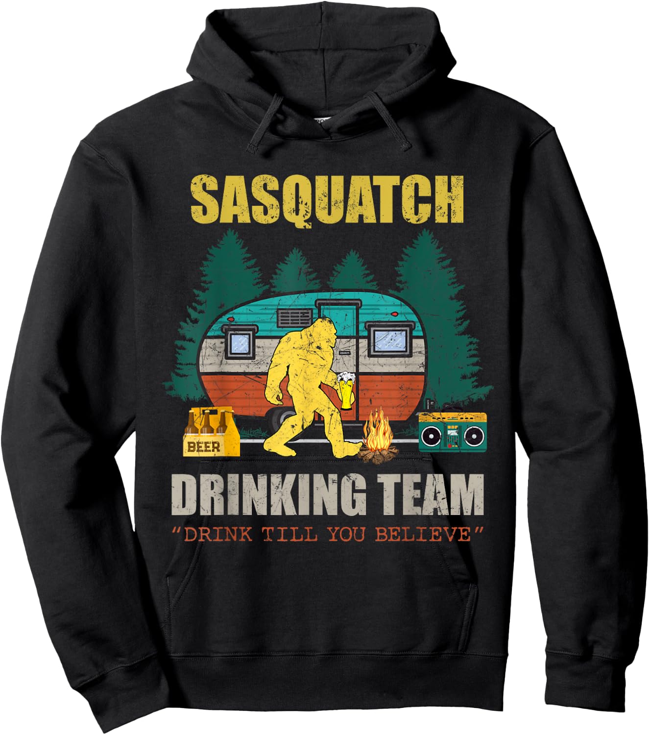 Sasquatch Drinking Team Drink Till You Believe Vintage T-shi Hoodie - Hoodie | Black