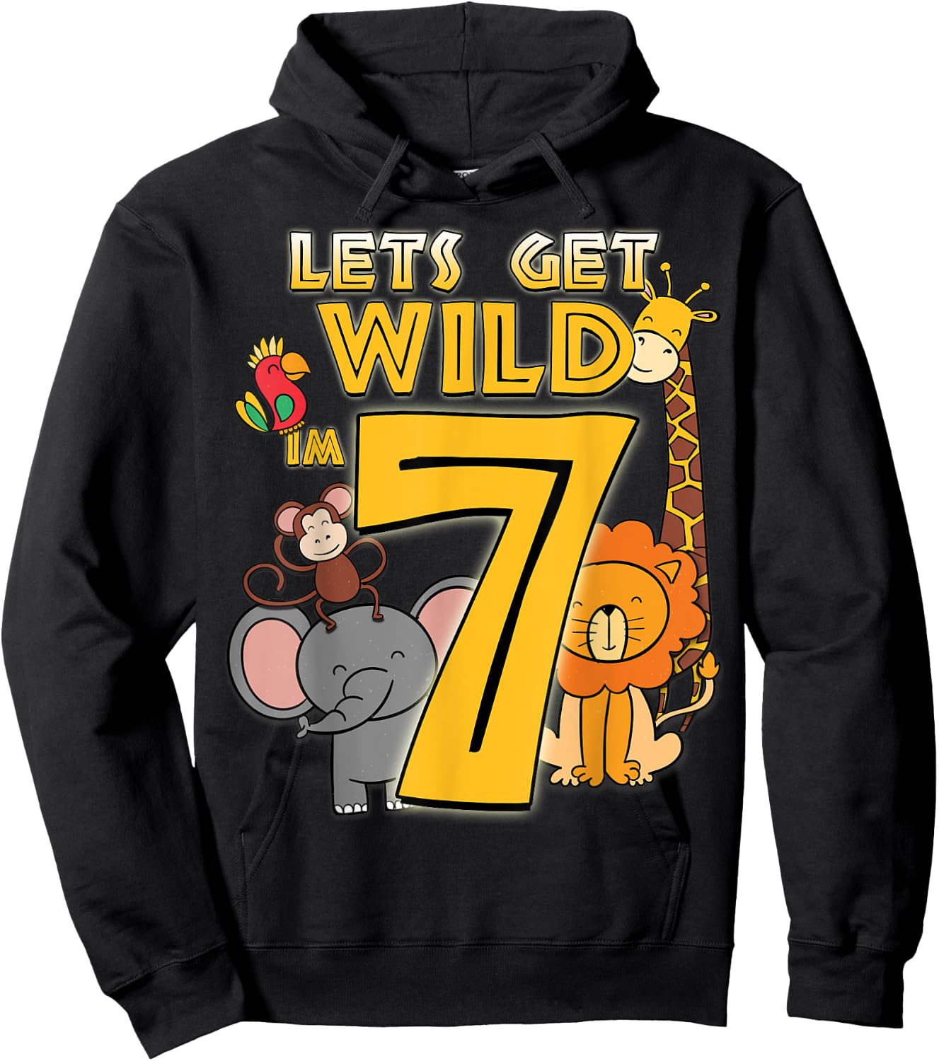 7 Years Old Zoo Animals Safari 7th Birthday Boys Girls Hoodie - Hoodie | Black
