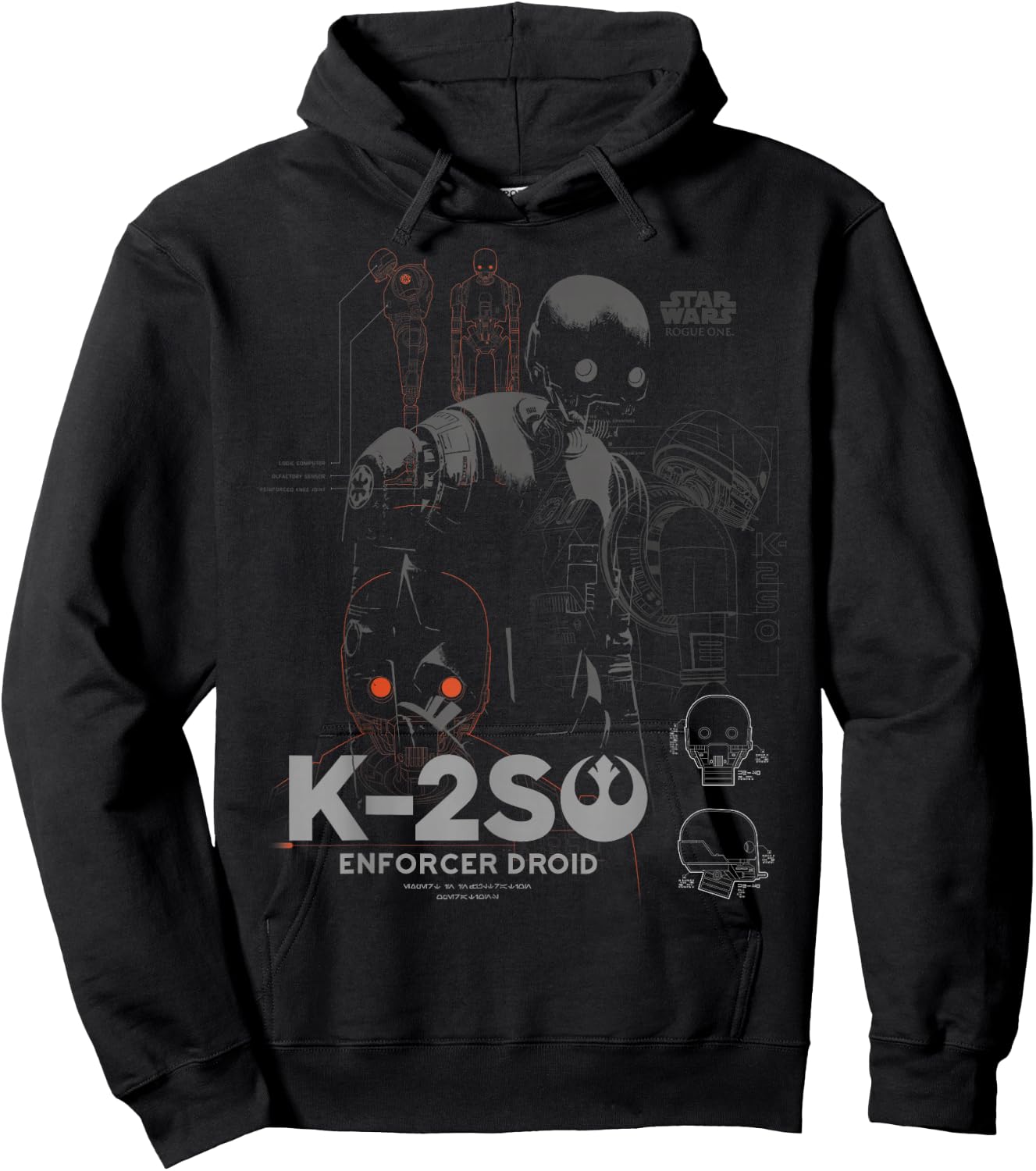 Star Wars Rogue One K-2SO Schematic Detail Print Hoodie - Hoodie | Black