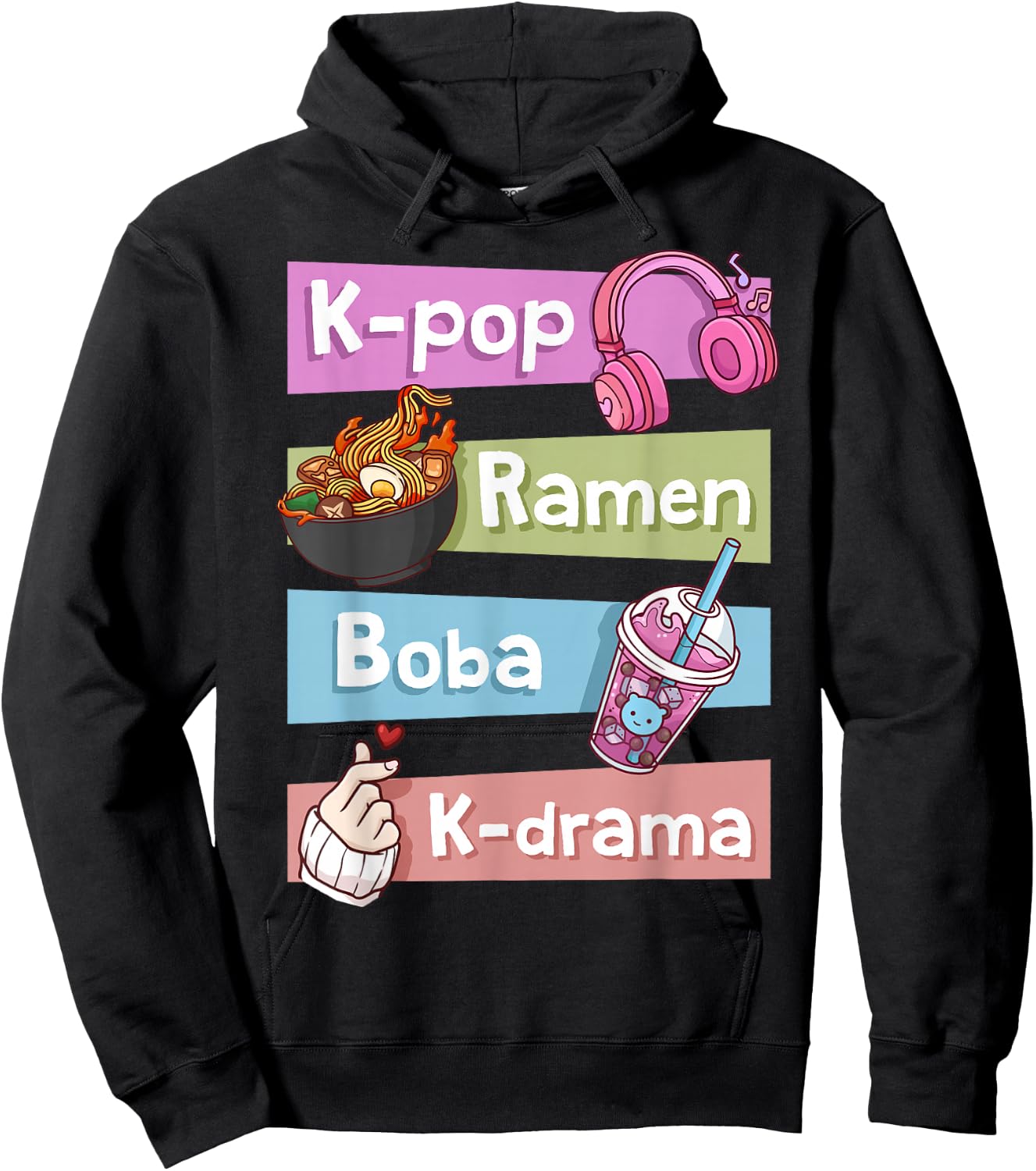 K-Pop K-Drama Ramen Boba Tea Bubble Tea Korean Pop Music Hoodie - Hoodie | Black