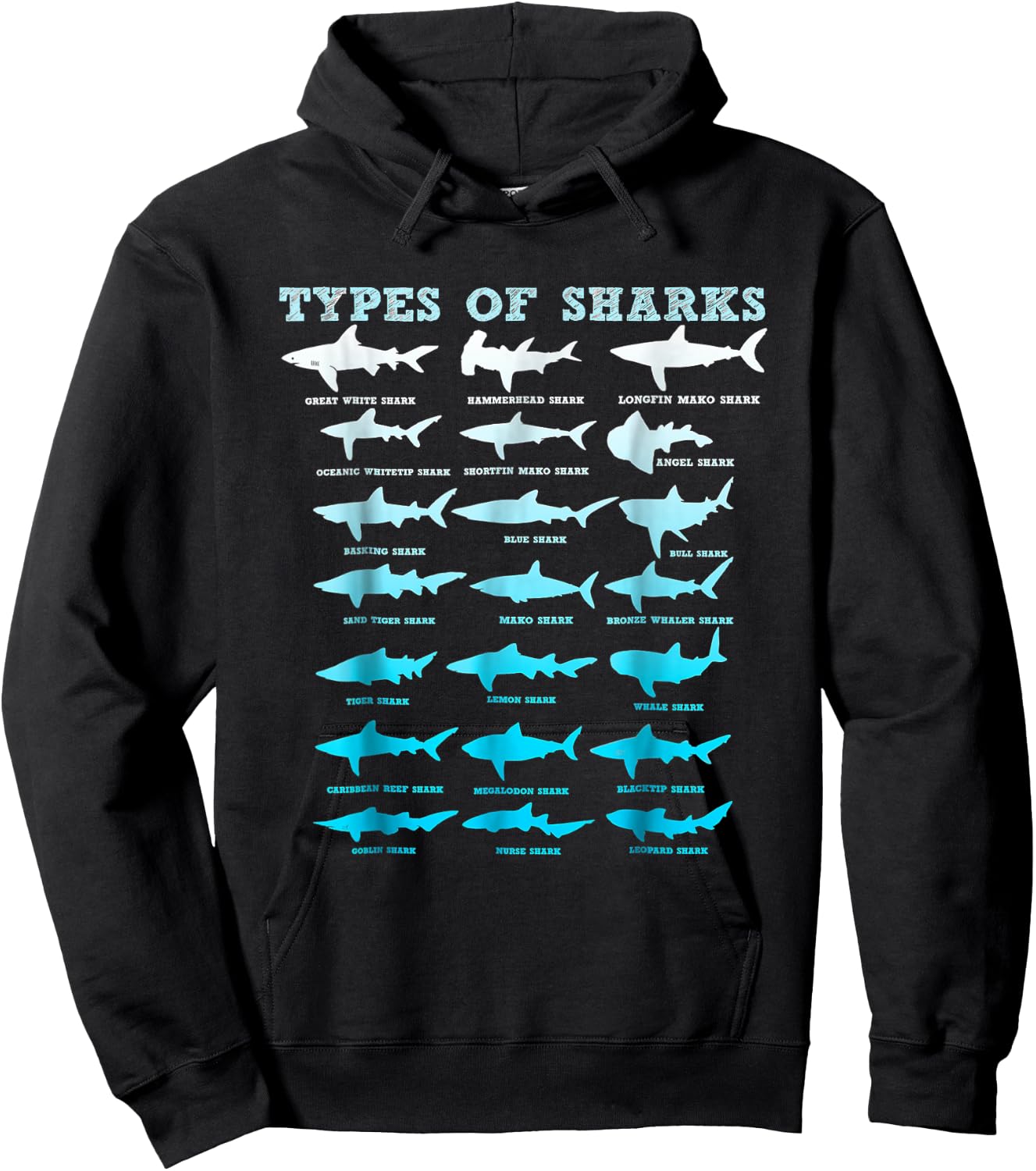 21 Shark Types Marine Biology Men Women Teens Boys Girl Gift Hoodie - Hoodie | Black