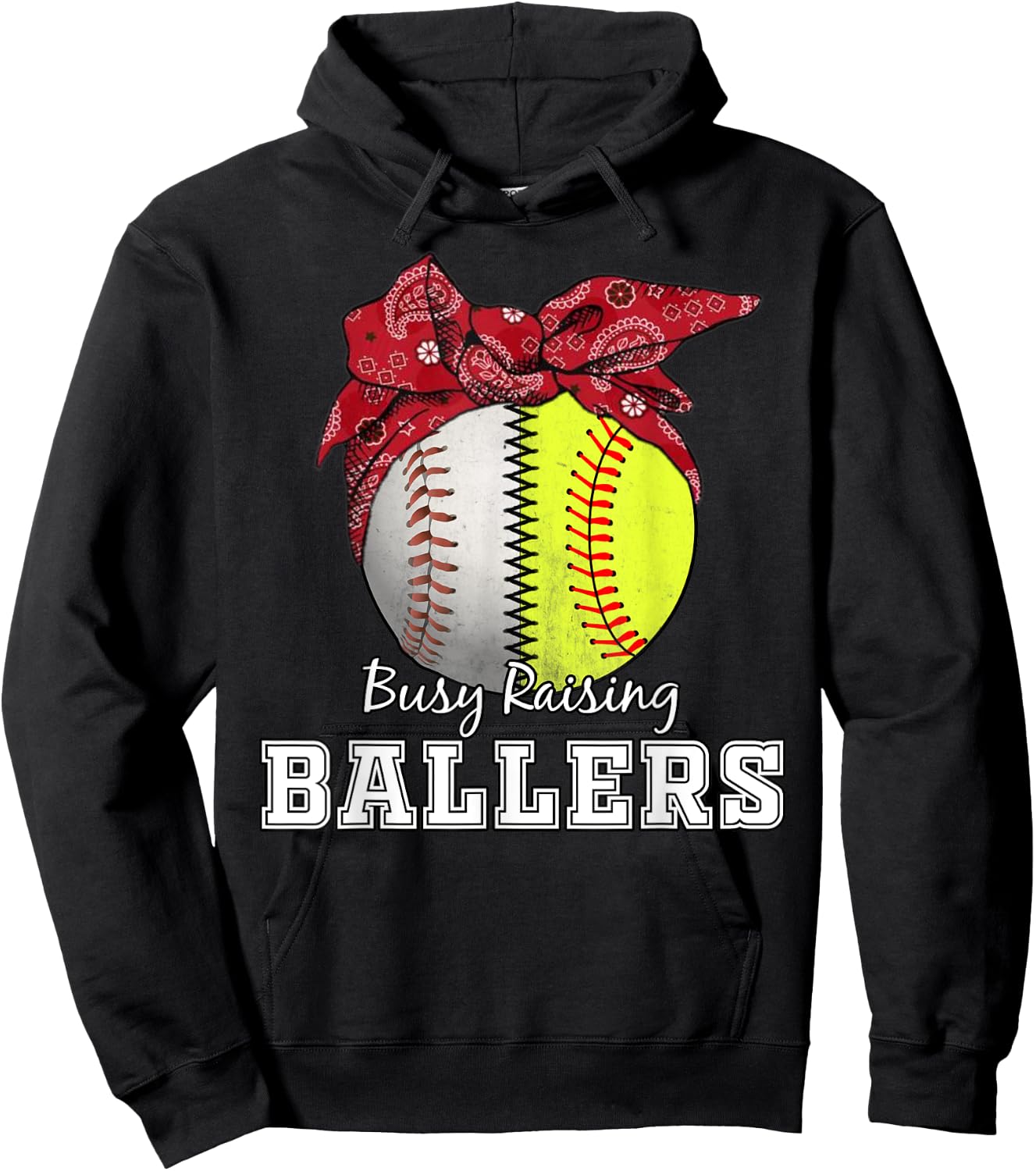 Busy Raising Ballers Softball Baseball baseball mom Gift Hoodie - Hoodie | Black
