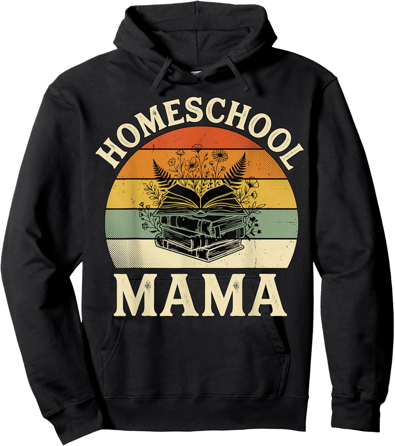 Retro Floral Homeschool Mama Wildflower Book Stack Aesthetic Hoodie - Hoodie | Black
