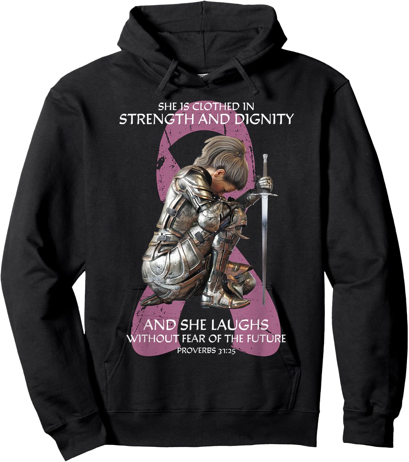 Christian Verse Women Breast Cancer Warrior Survivor Pink Hoodie - Hoodie | Black