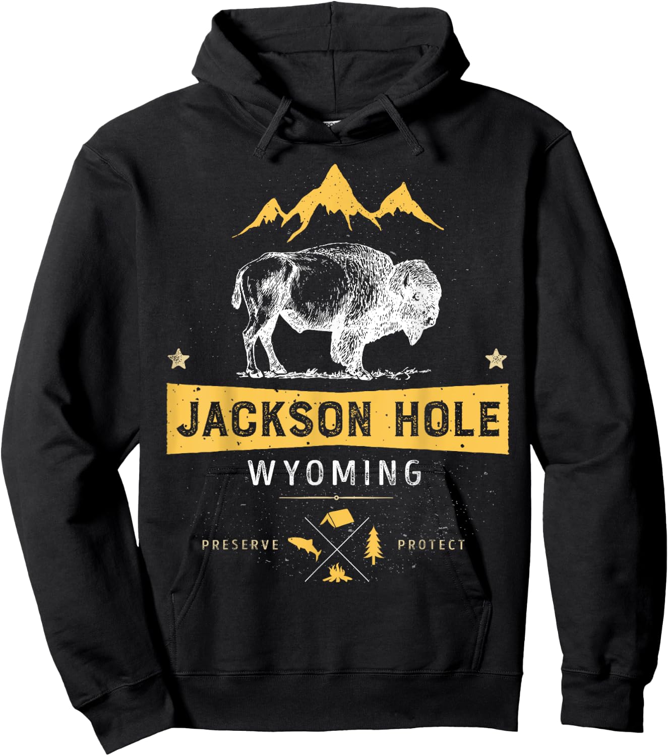 Jackson Hole T Shirt Wyoming Vintage Bison Buffalo Men Women Hoodie - Hoodie | Black