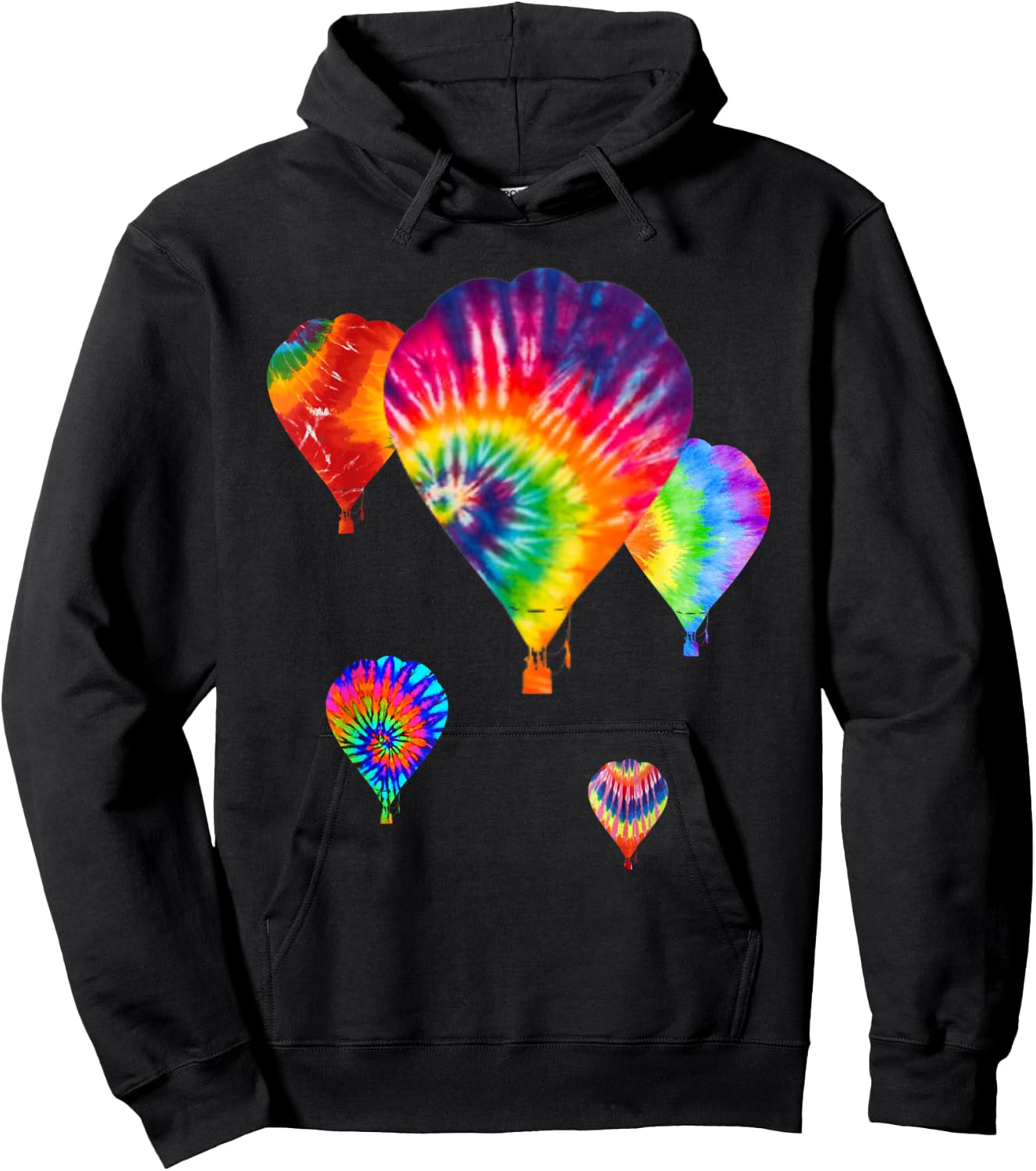 Fun Hot Air Balloon, Hippie Tie Dye Ballooning Gift, Dk Hoodie - Hoodie | Black