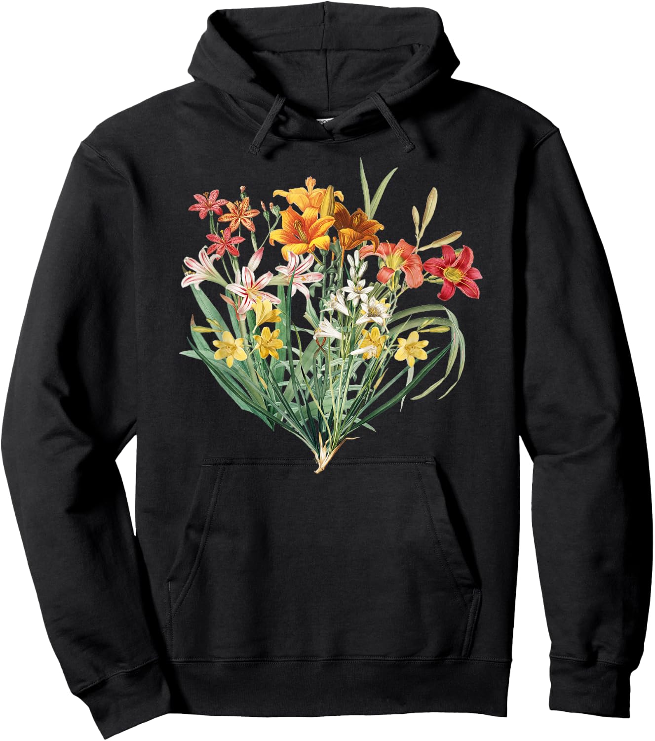 Variety of Lillies Graphic Flower Print Flowered Hoodie - Hoodie | Black