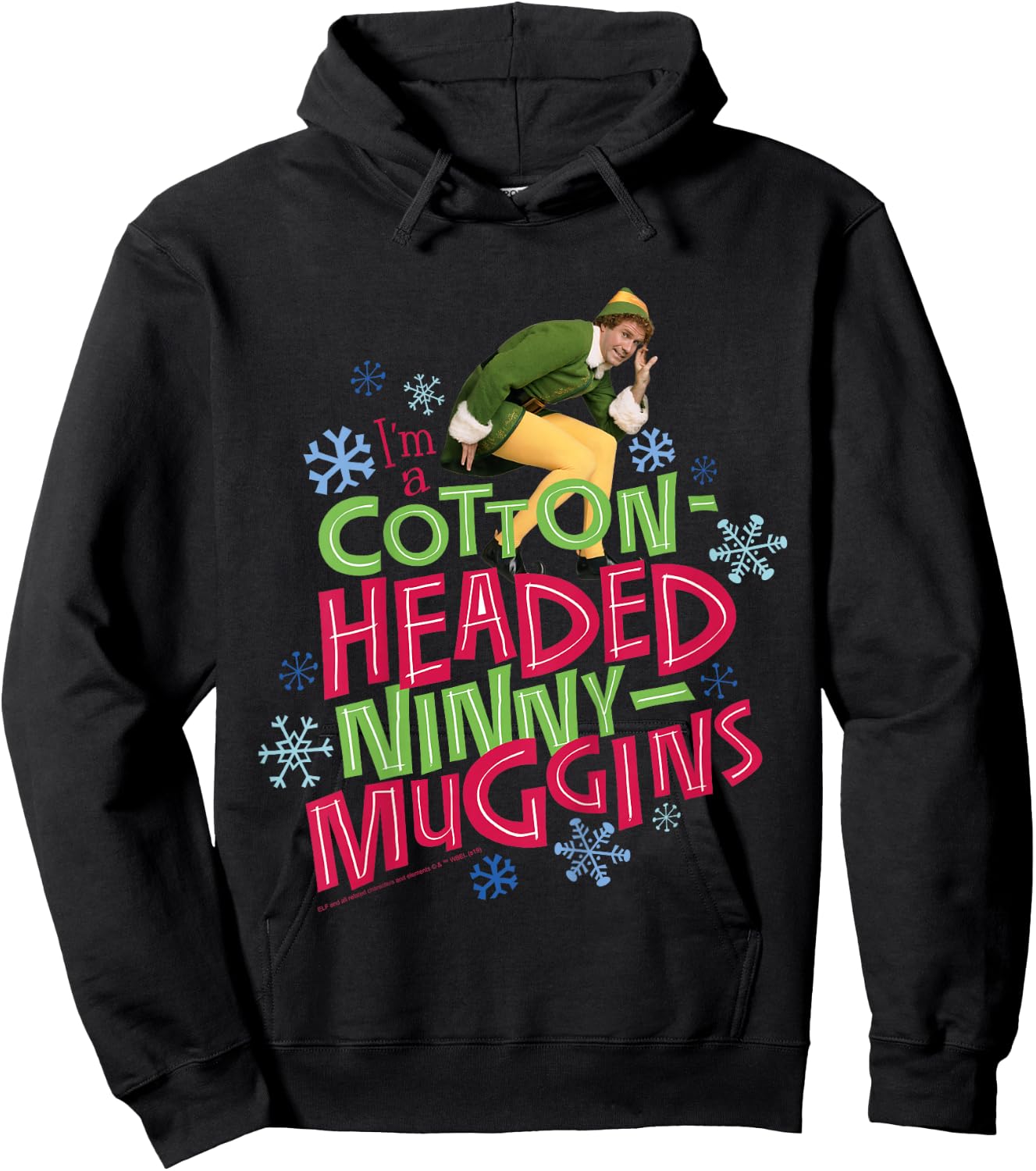 Kids Elf Buddy Cotton Headed Ninny Muggins Large Text Hoodie - Hoodie | Black