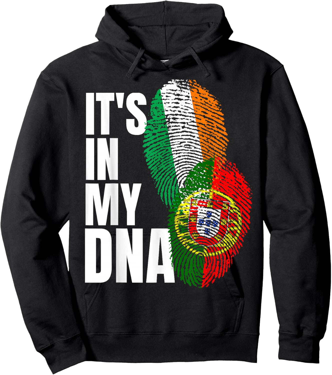 Portuguese And Irish DNA Mix Flag Heritage Hoodie - Hoodie | Black