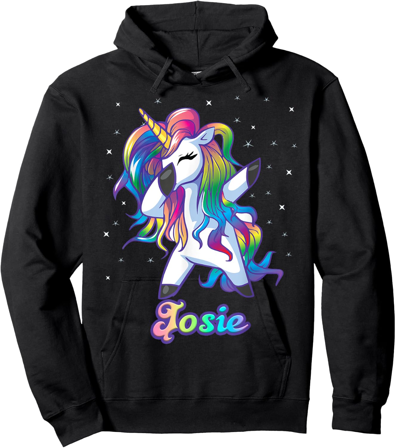 JOSIE Name Personalized Custom Rainbow Unicorn Dabbing Hoodie - Hoodie | Black