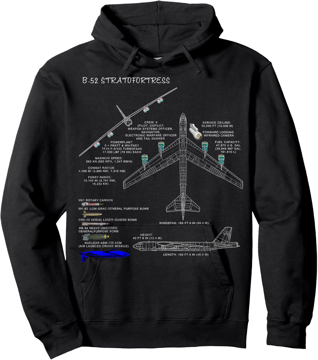 Military Surplus+ B-52 Bomber - Black, Small, Classic Fit, Crew Collar, Short Sleeve, -Adults Hoodie - Hoodie | Black
