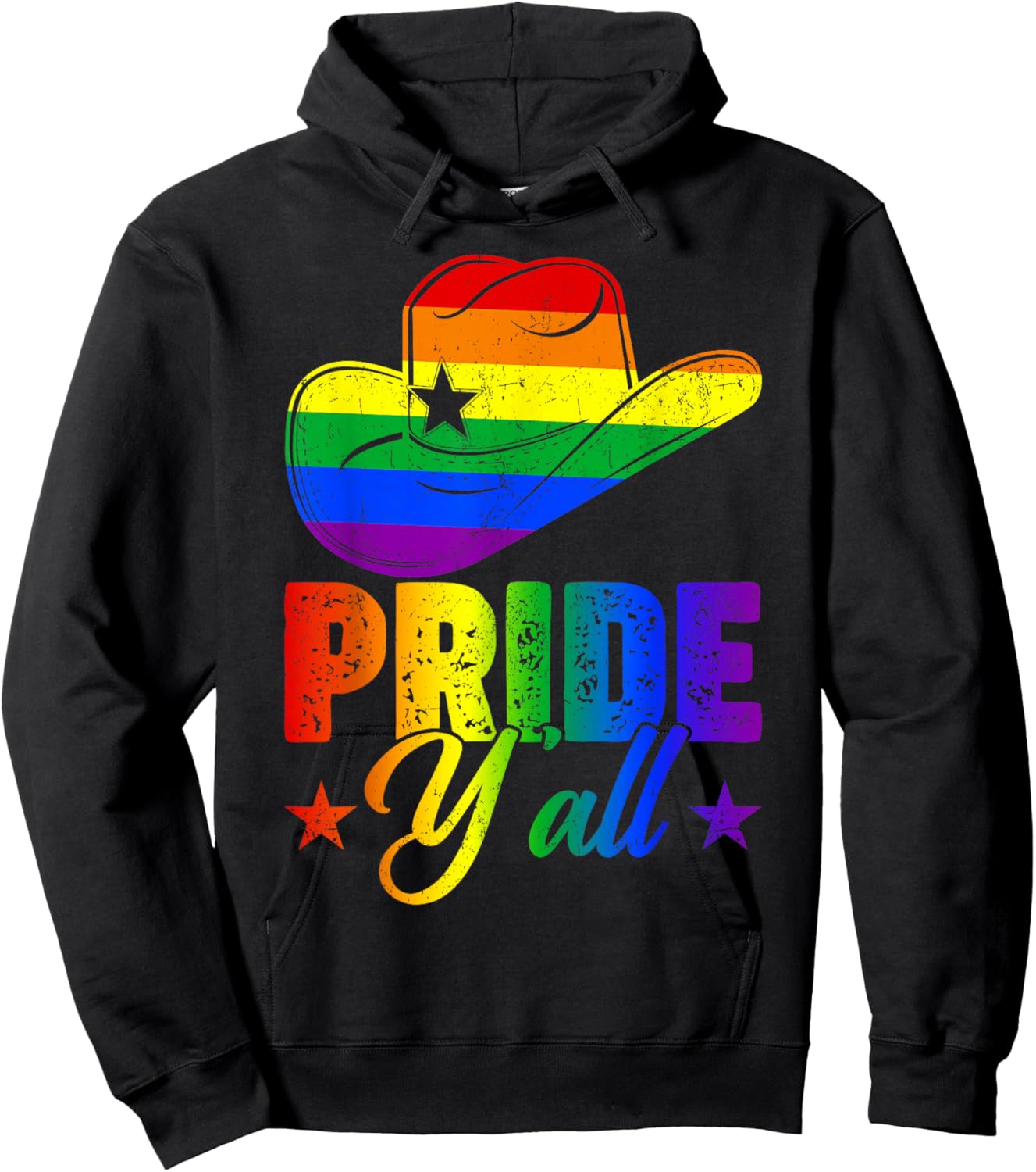 Retro Pride Y'all Cowboy Hat Rainbow Flag Gay Pride LGBT Hoodie - Hoodie | Black