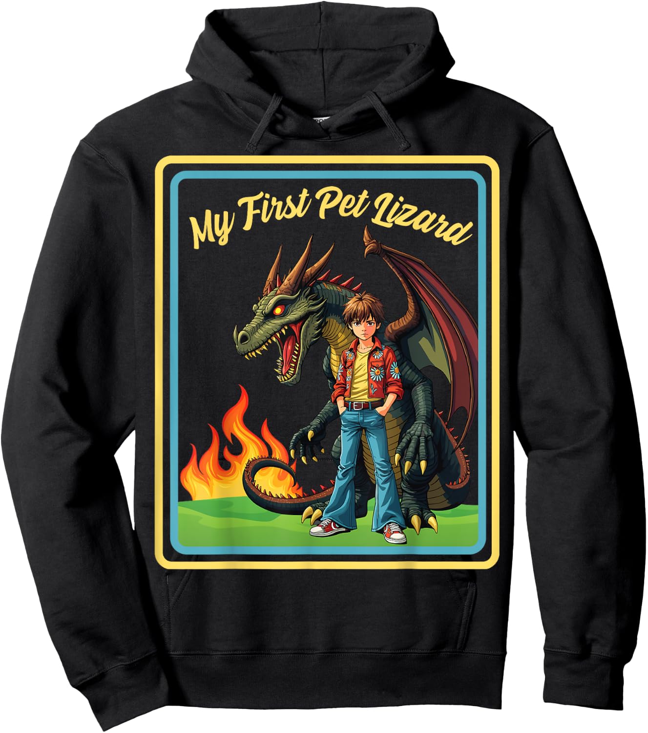 Vintage Child Game Horror, Funny Dragon, My First Pet Lizard Hoodie - Hoodie | Black