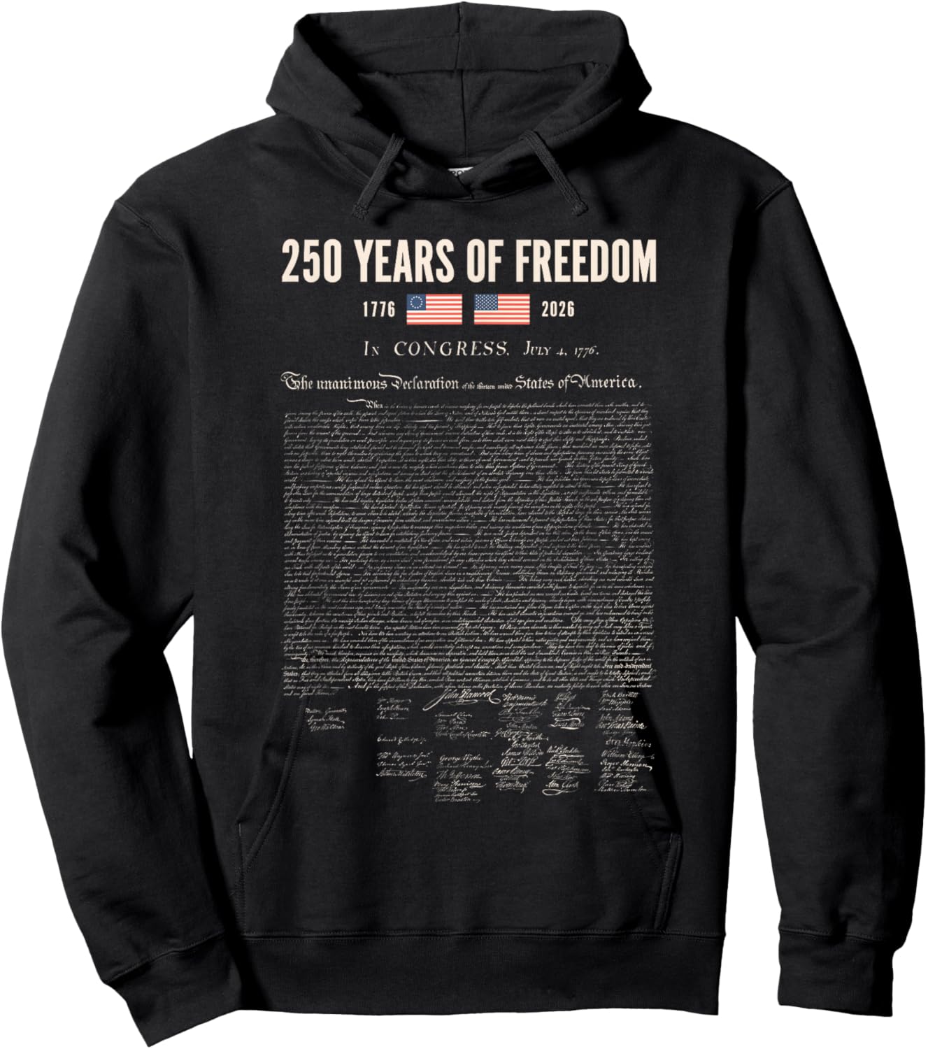 250 Years of Freedom Declaration of Independence 1776 Retro Hoodie - Hoodie | Black
