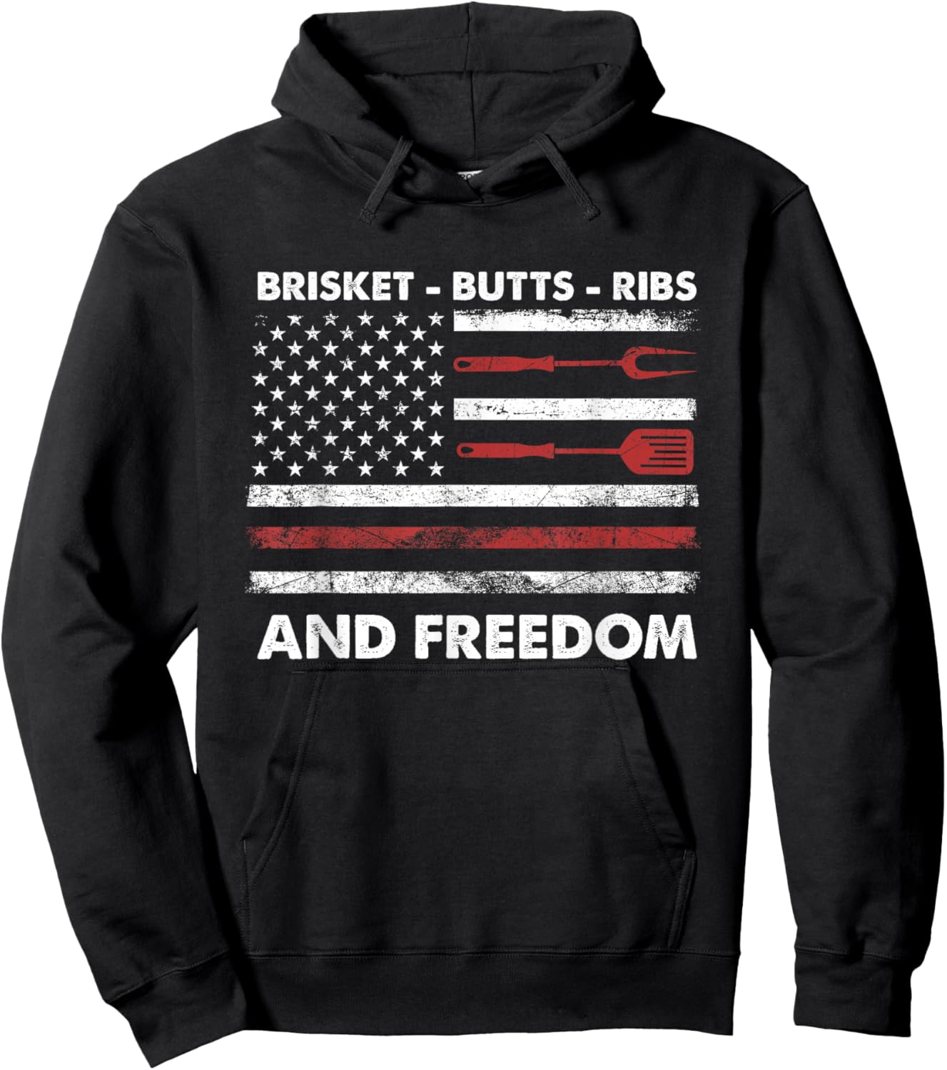 4th of July BBQ Grilling Cookout Brisket Butts Ribs Freedom Hoodie - Hoodie | Black