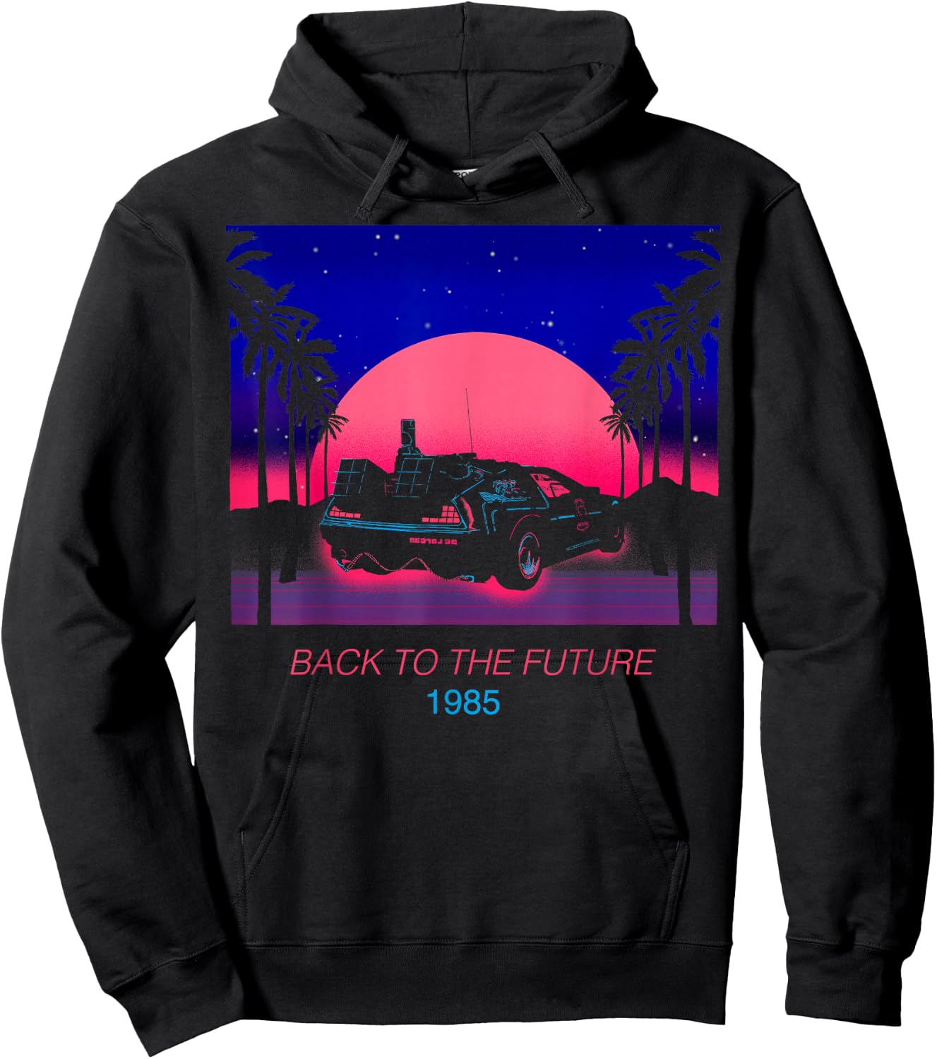 Back to The Future 1985 Neon Delorean Sunset Hoodie - Hoodie | Black