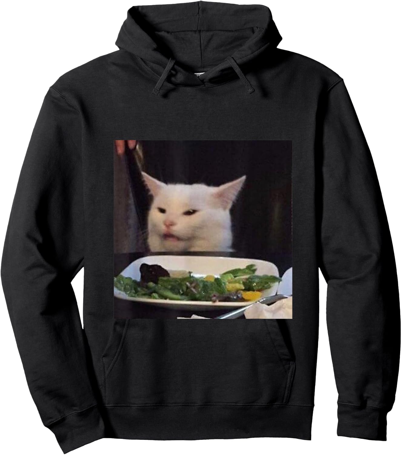 Dinner Table Cat Meme Funny Internet Yelling Confused Gift Hoodie - Hoodie | Black