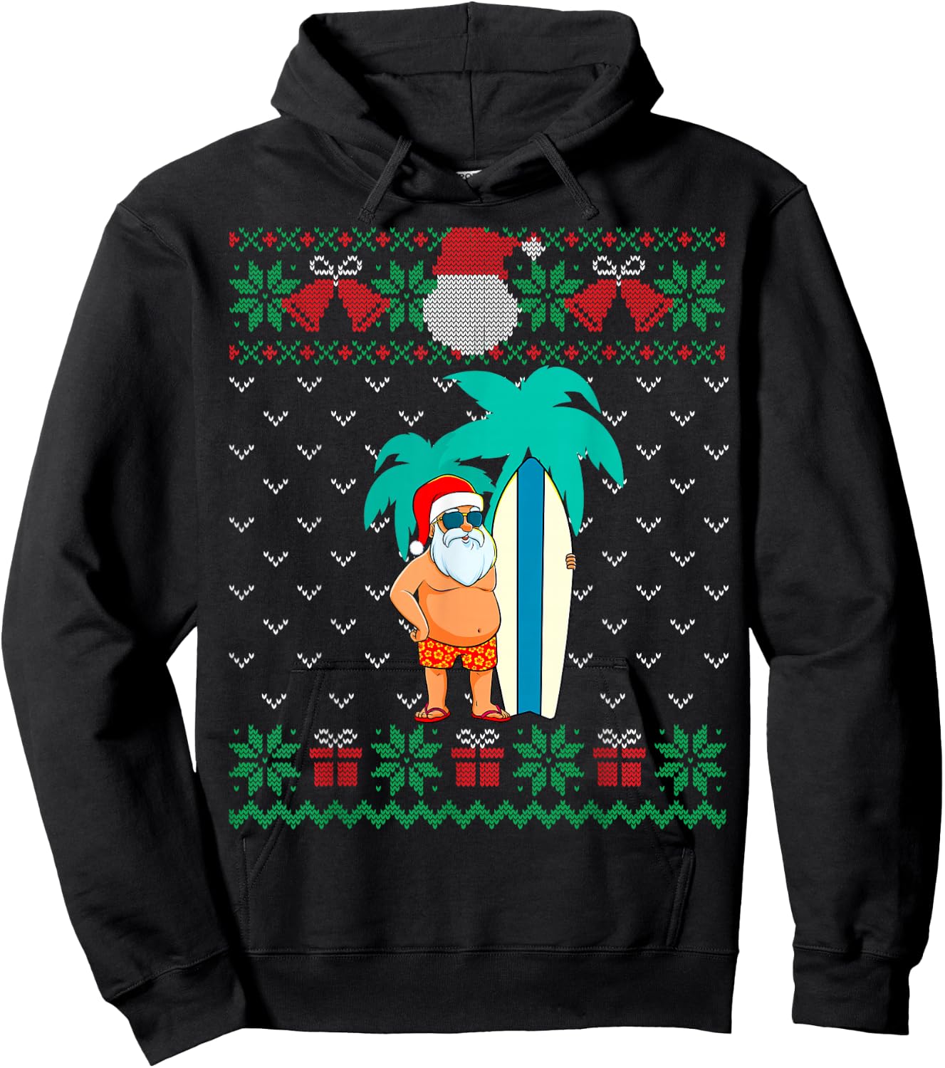 Christmas in July, Summer Santa Ugly Xmas Sweater Tropical Hoodie - Hoodie | Black