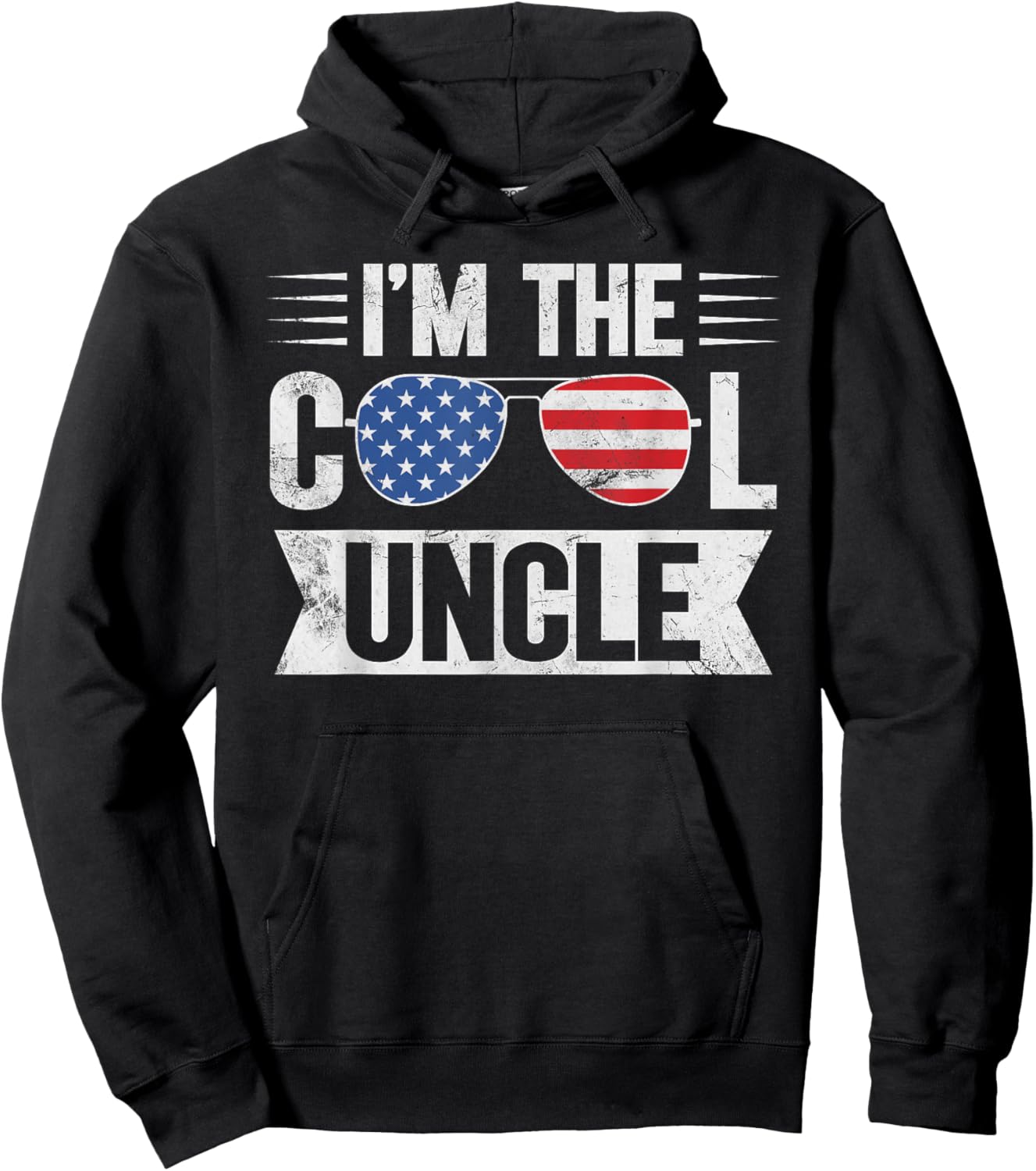 Cool Uncle American Flag Sunglasses Funny Uncle 4th of July Hoodie - Hoodie | Black