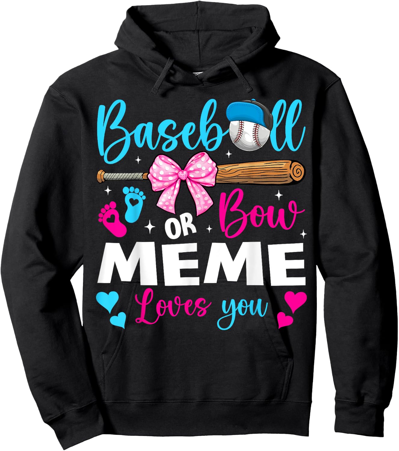 Baseball or Bow Meme Loves You Baseball Gender Reveal Hoodie - Hoodie | Black