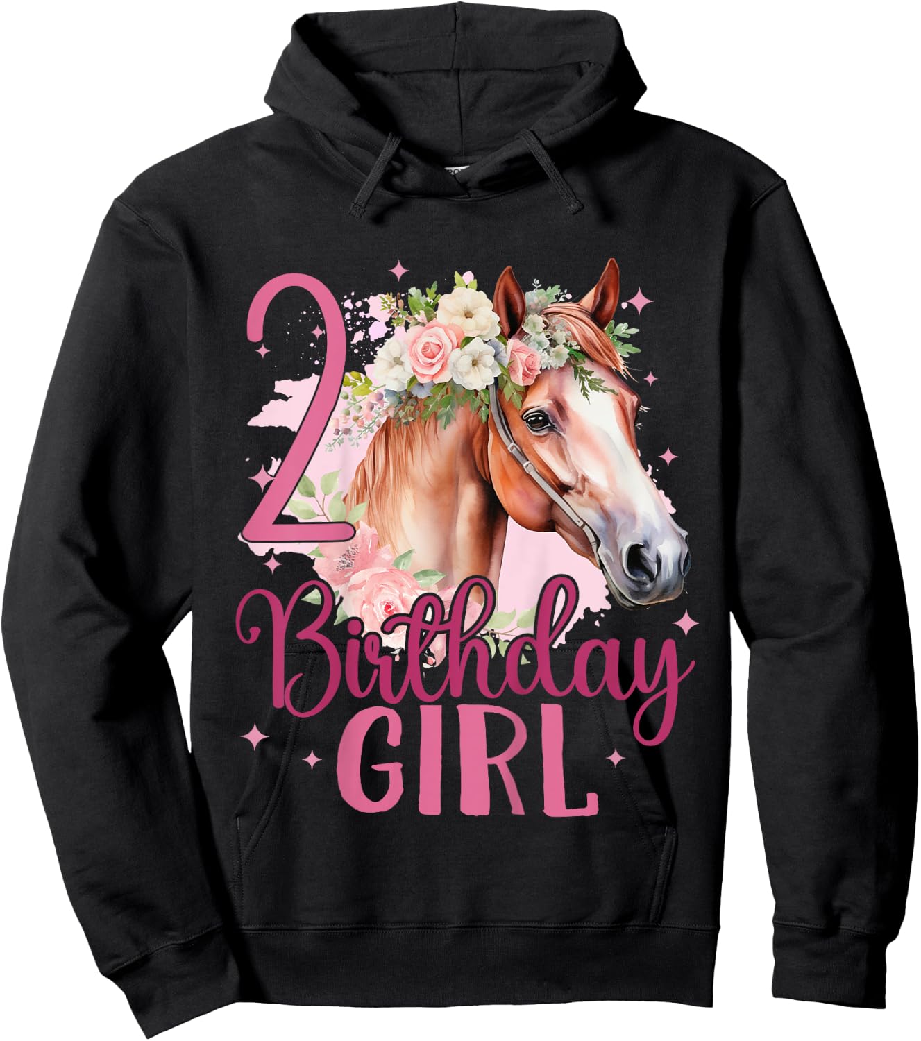 Kids 2nd Birthday Horse Girl Second birthday girl 2 years old Hoodie - Hoodie | Black