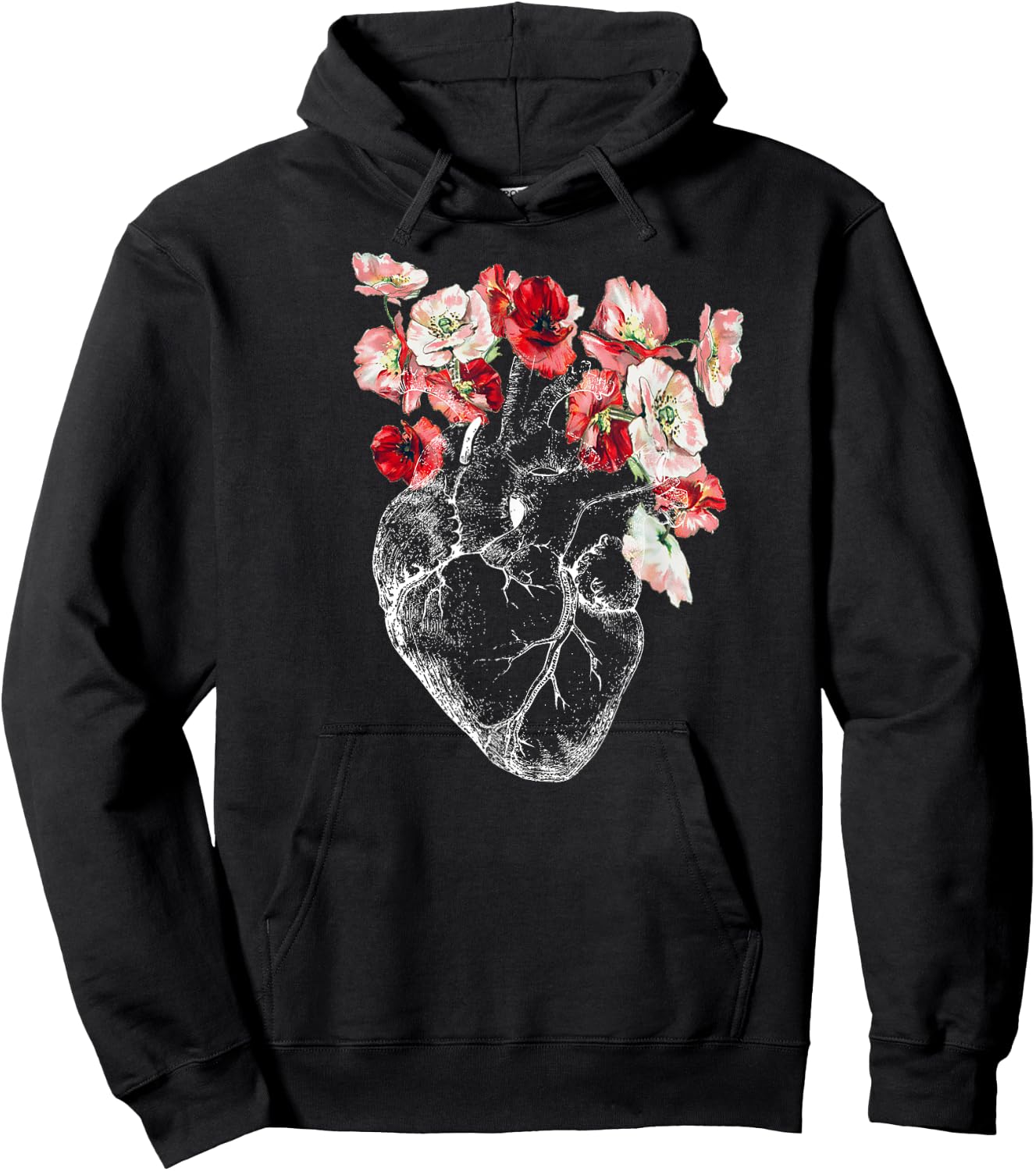 Anatomical Heart and Flowers Hoodie - Hoodie | Black