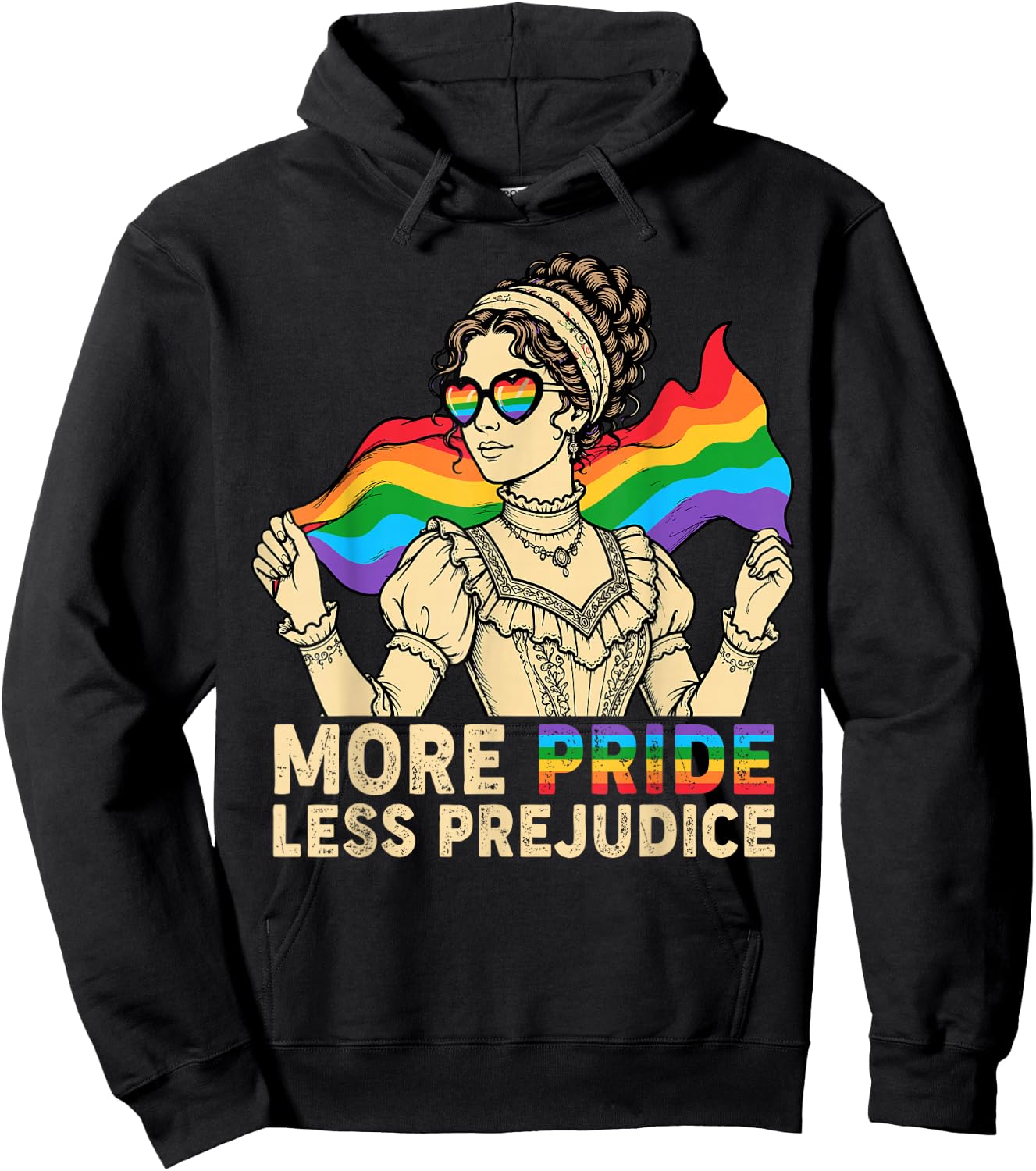 More Pride Less Prejudice Rainbow Gay LGBTQ Ally Pride Month Hoodie - Hoodie | Black